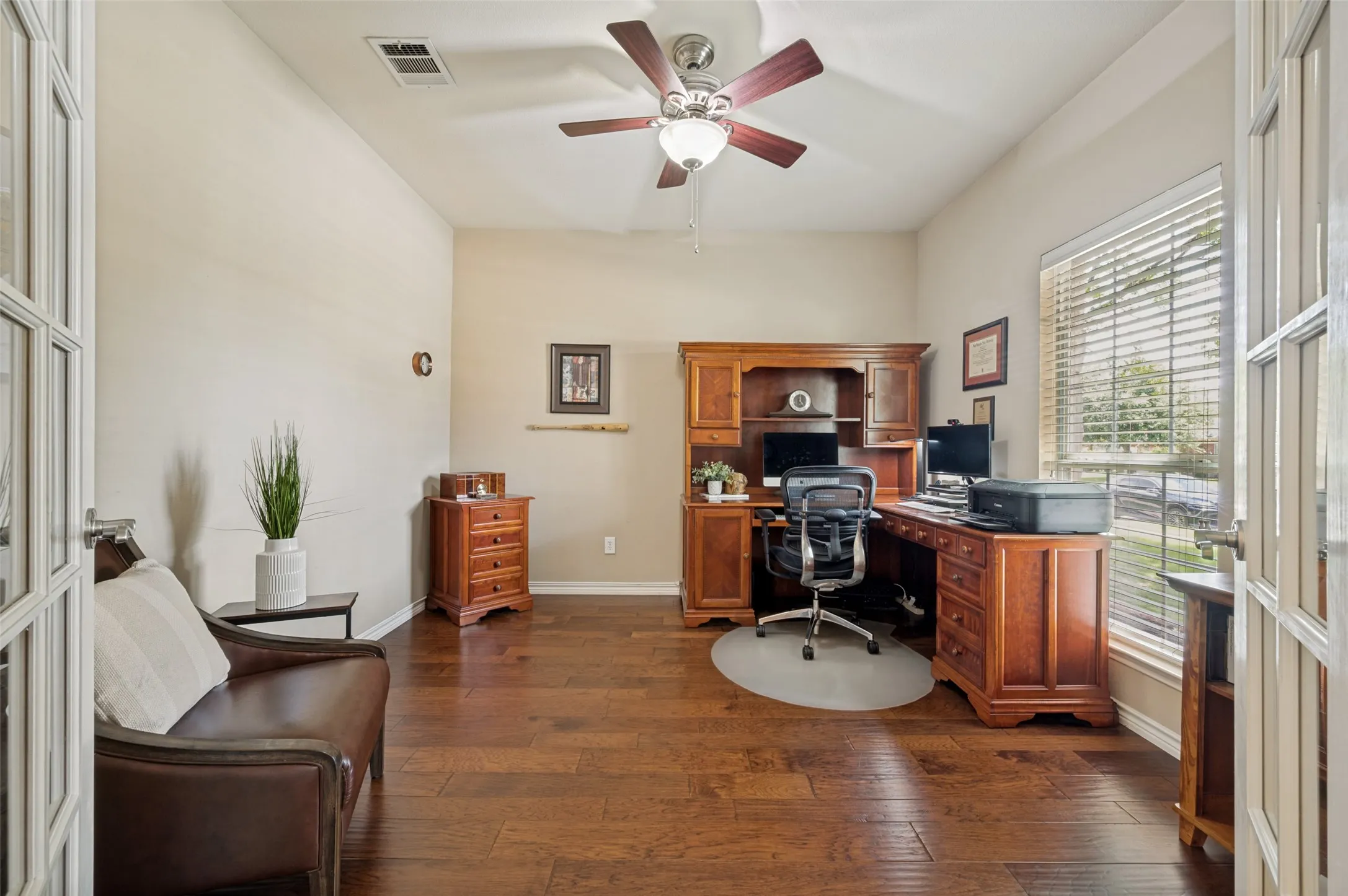 Downstairs office with hardwoods