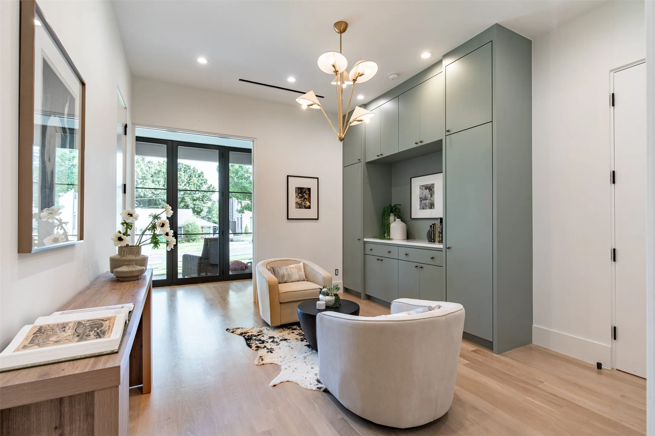 Custom built-in cabinetry with integrated lighting and a white countertop