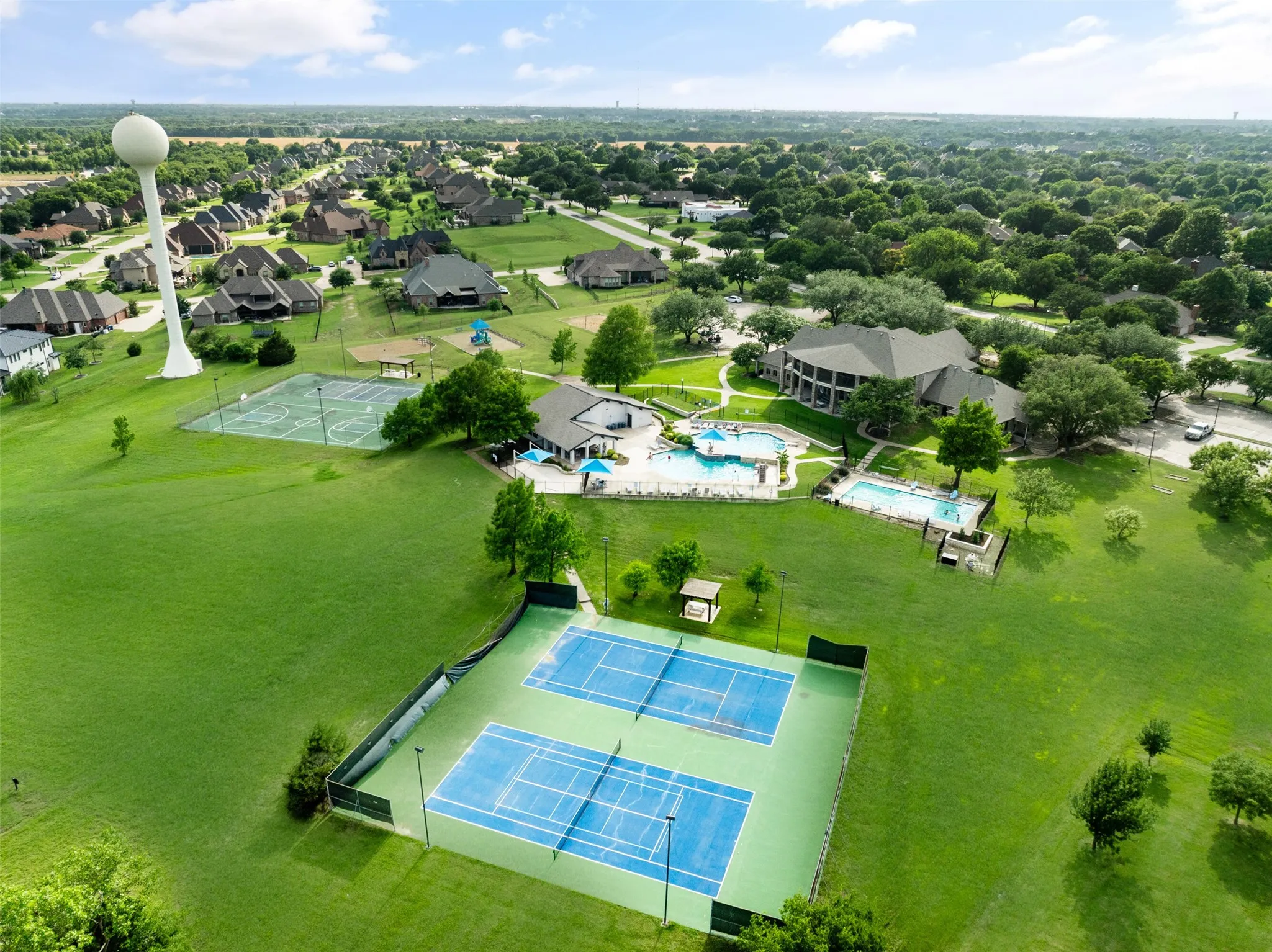 Drone / aerial view of a pool