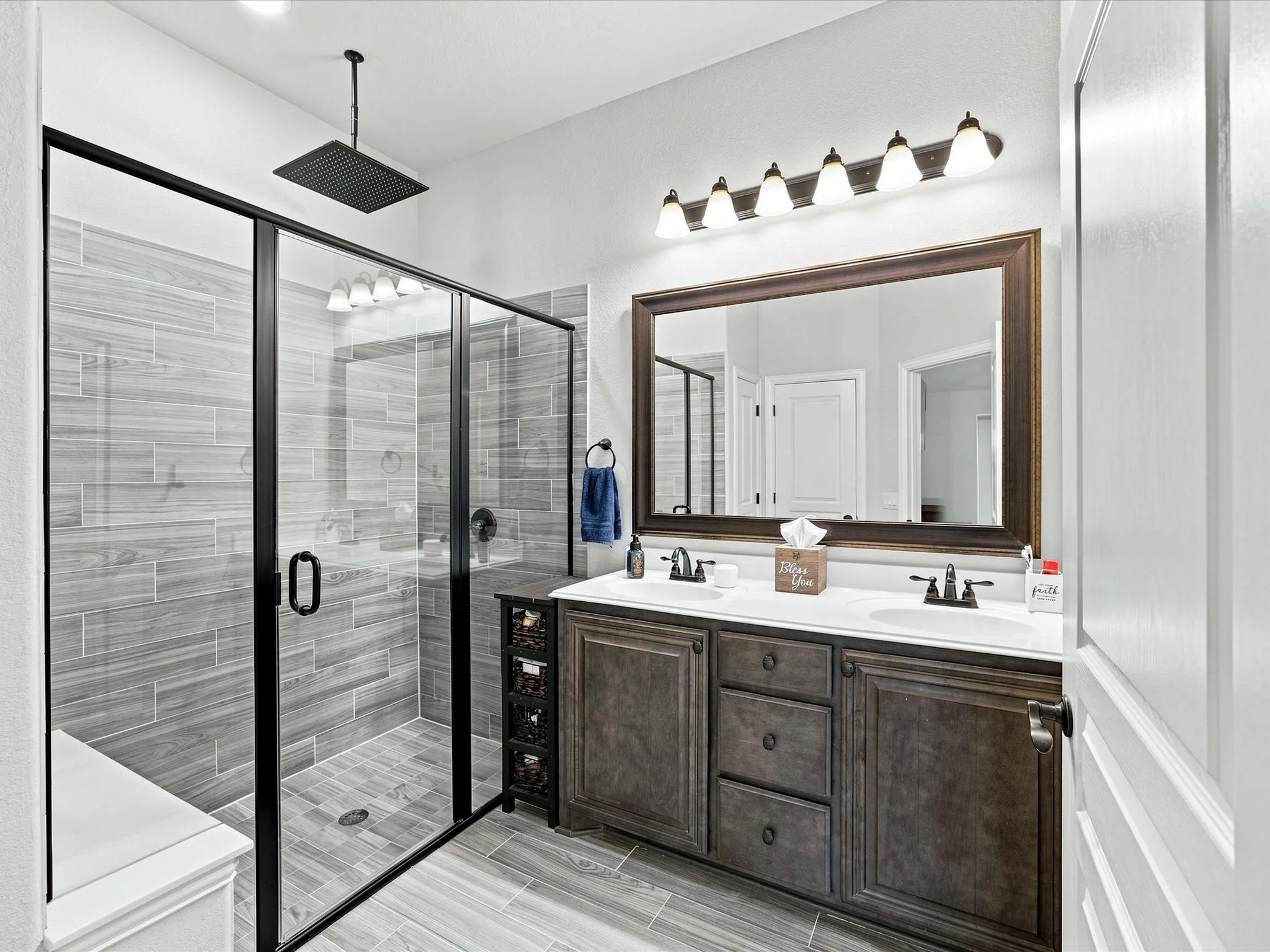 Primary bathroom with waterfall shower head
