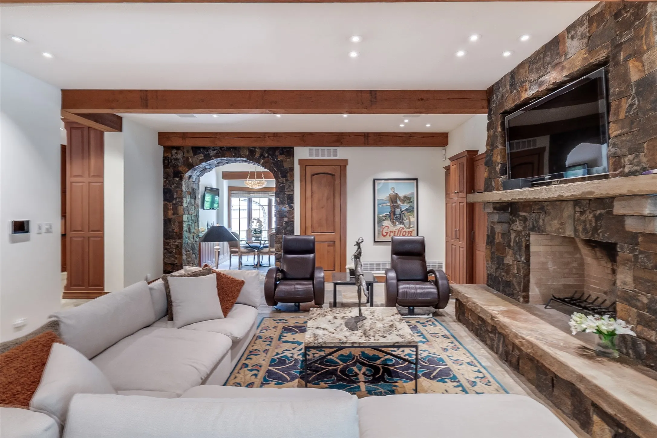 Spacious Family Room with large fireplace