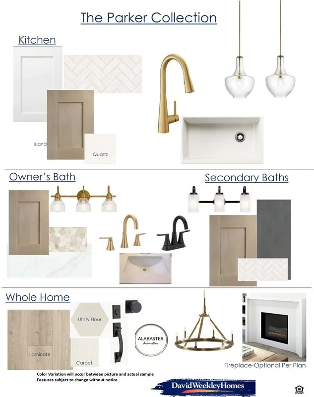 Design Specification Sheet. Presenting material and finish selections for the property's various areas