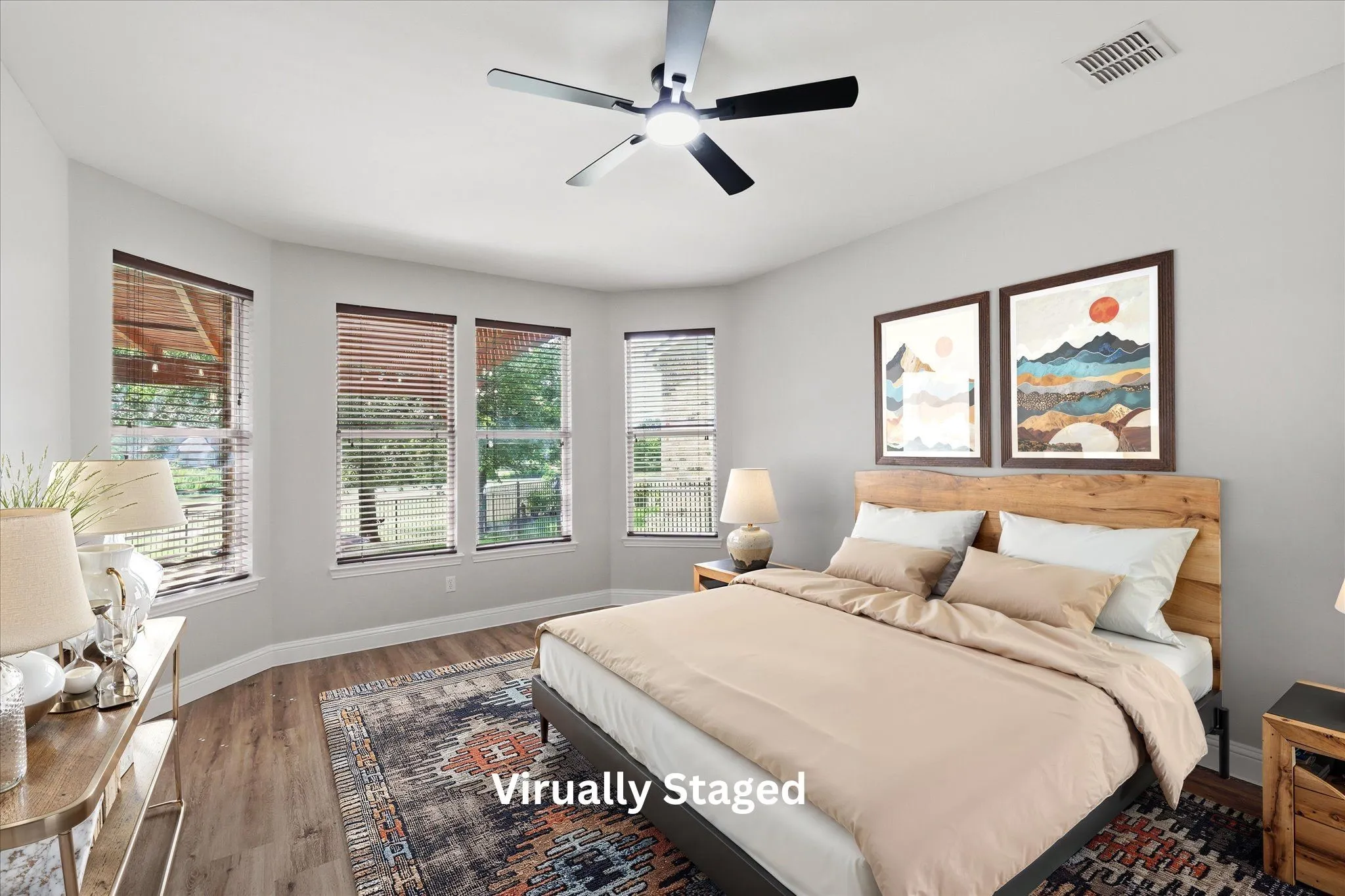The primary bedroom is a relaxing retreat.