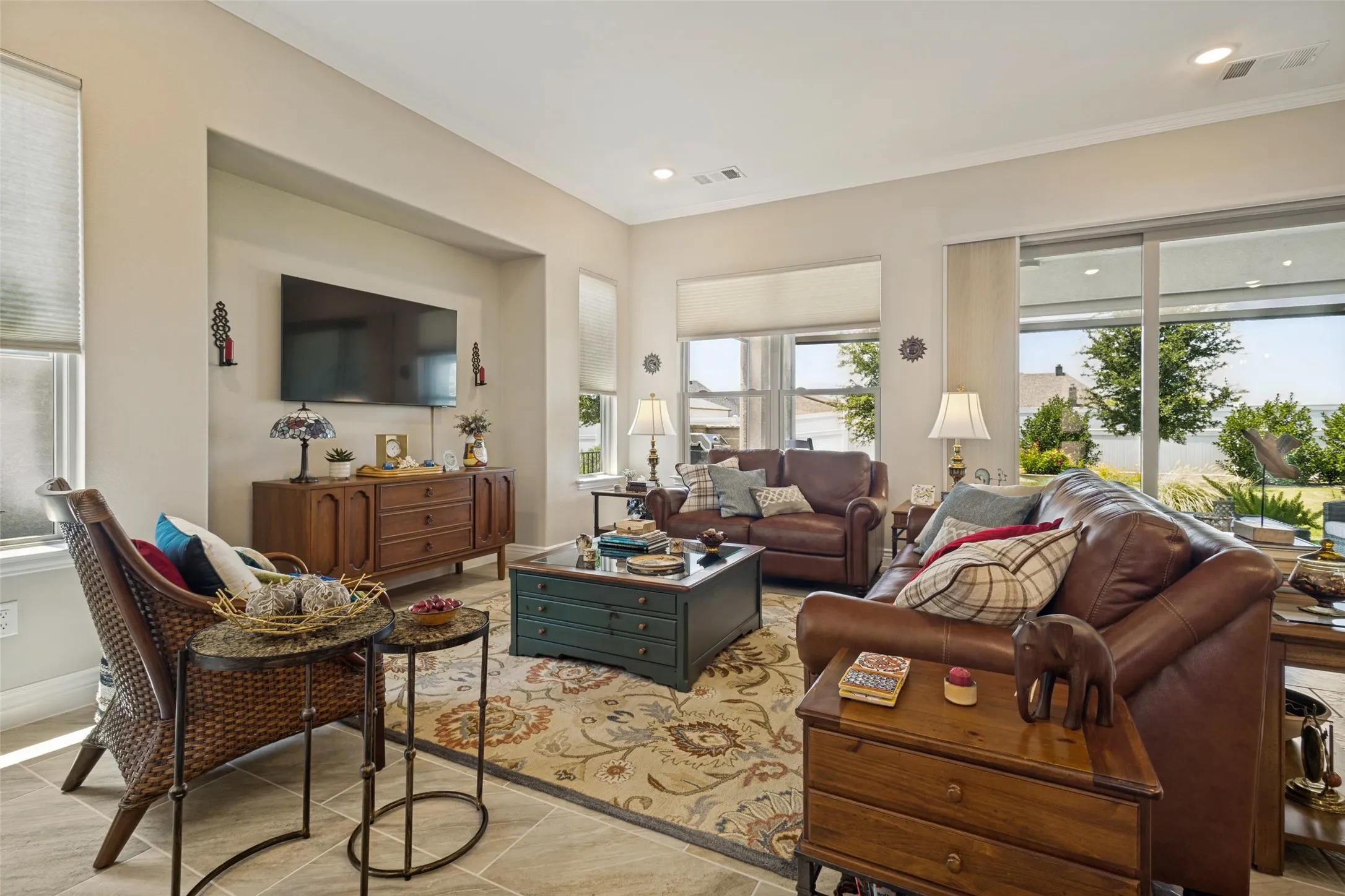 A RECESSED ENTERTAINMENT SPACE FOR TELEVISION FURNISHINGS OR A GAS FIREPLACE COULD BE ADDED AS THE GAS STUB IS NEAR BY.