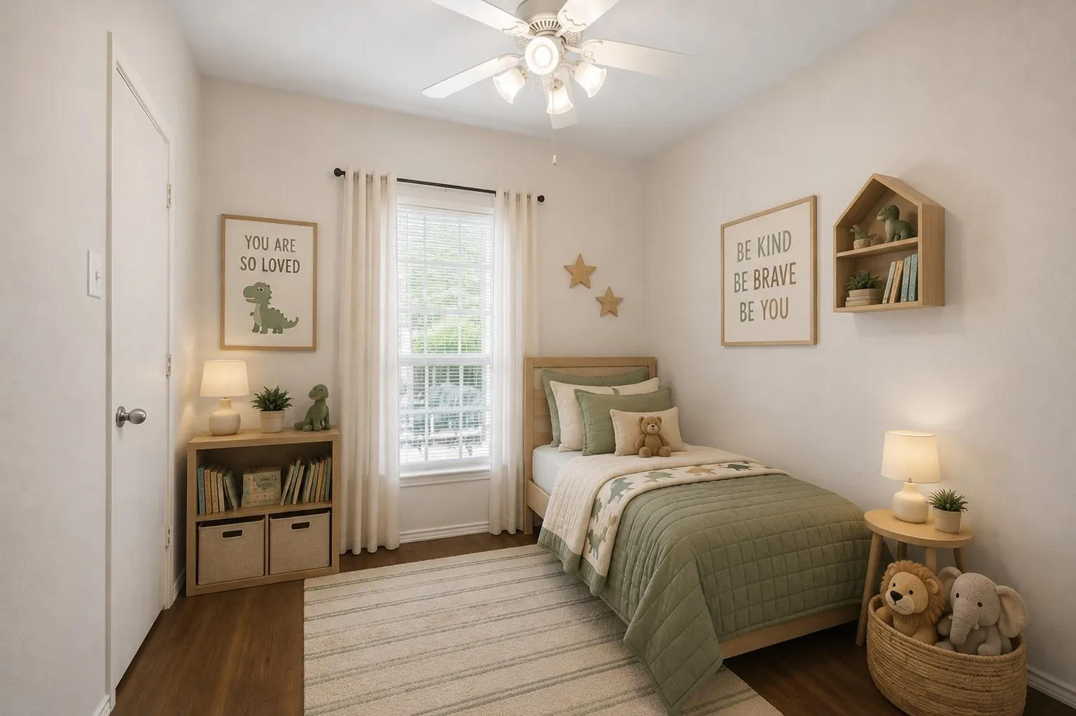 Virtually staged secondary bedroom.