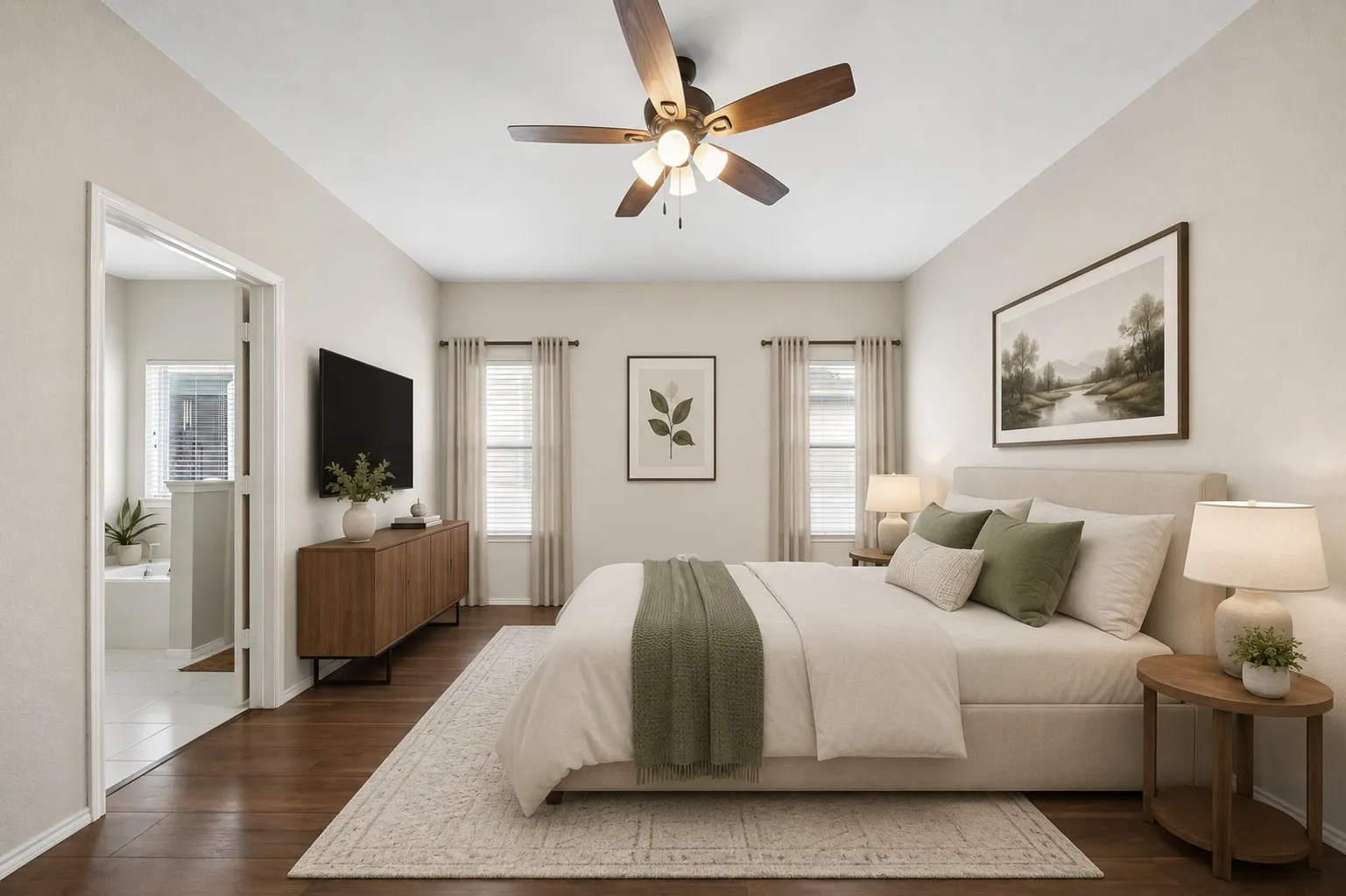 Virtually staged primary bedroom.