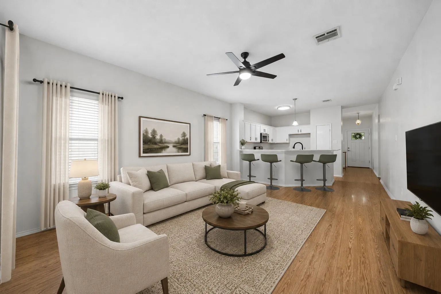 Virtually staged living area.