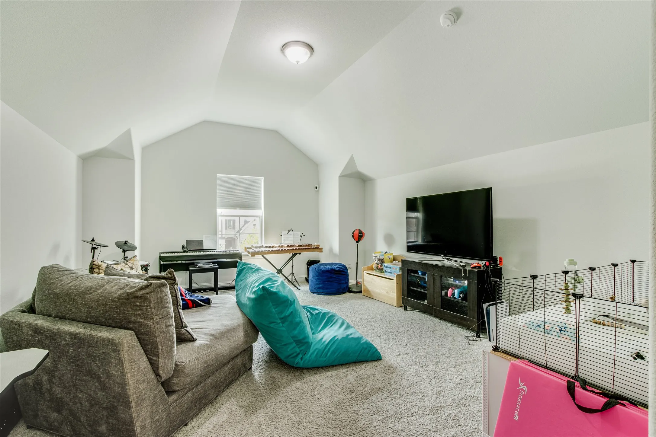 Bonus room with vaulted ceilings, recessed window and wall-to-wall carpeting