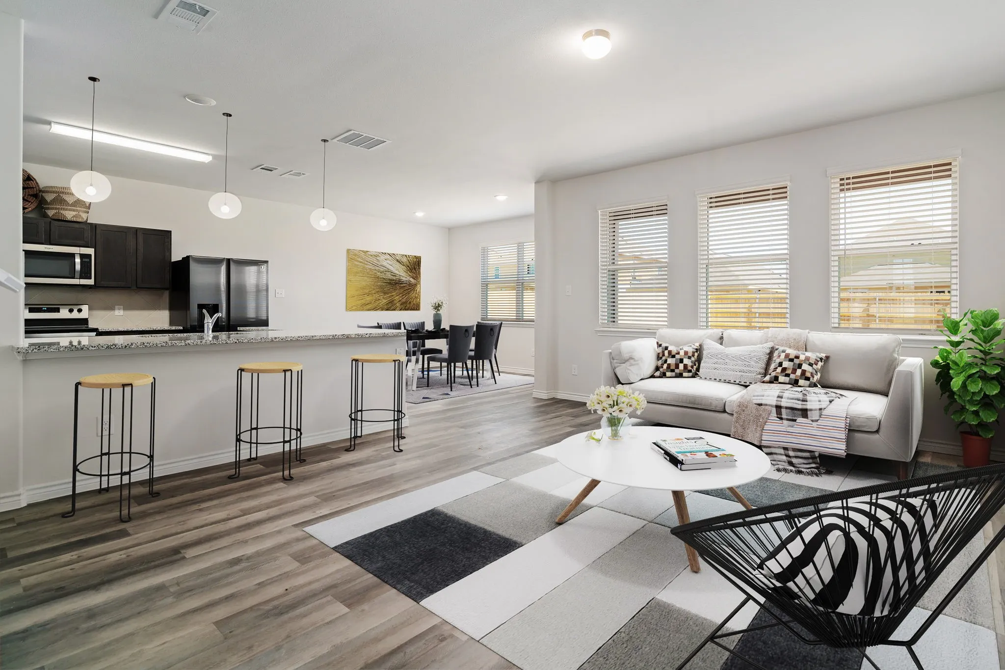 Living and dining virtually staged
