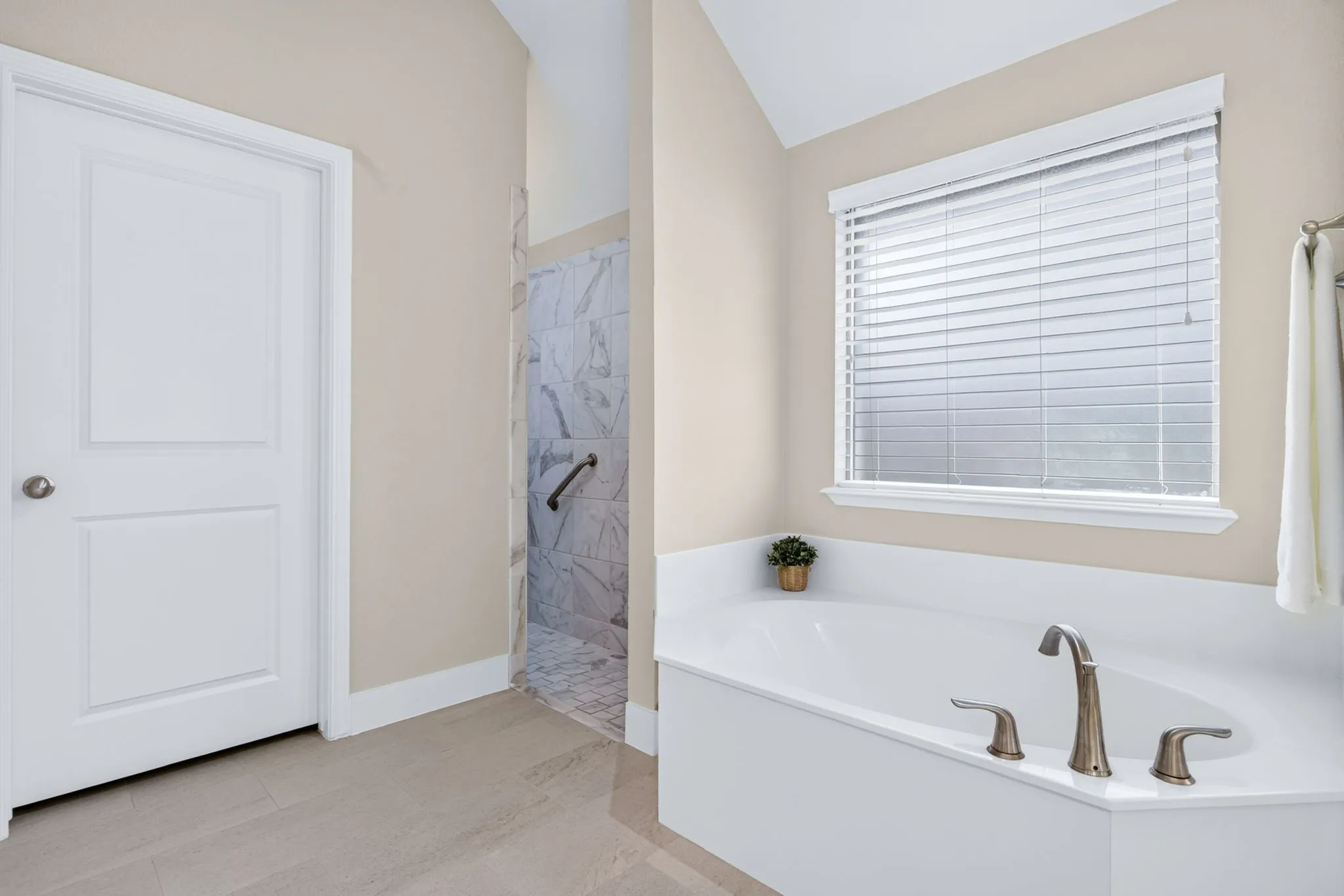 Large soaker tub and frosted window