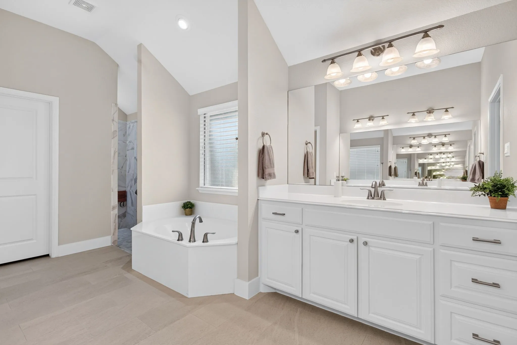 No shower glass door to clean!