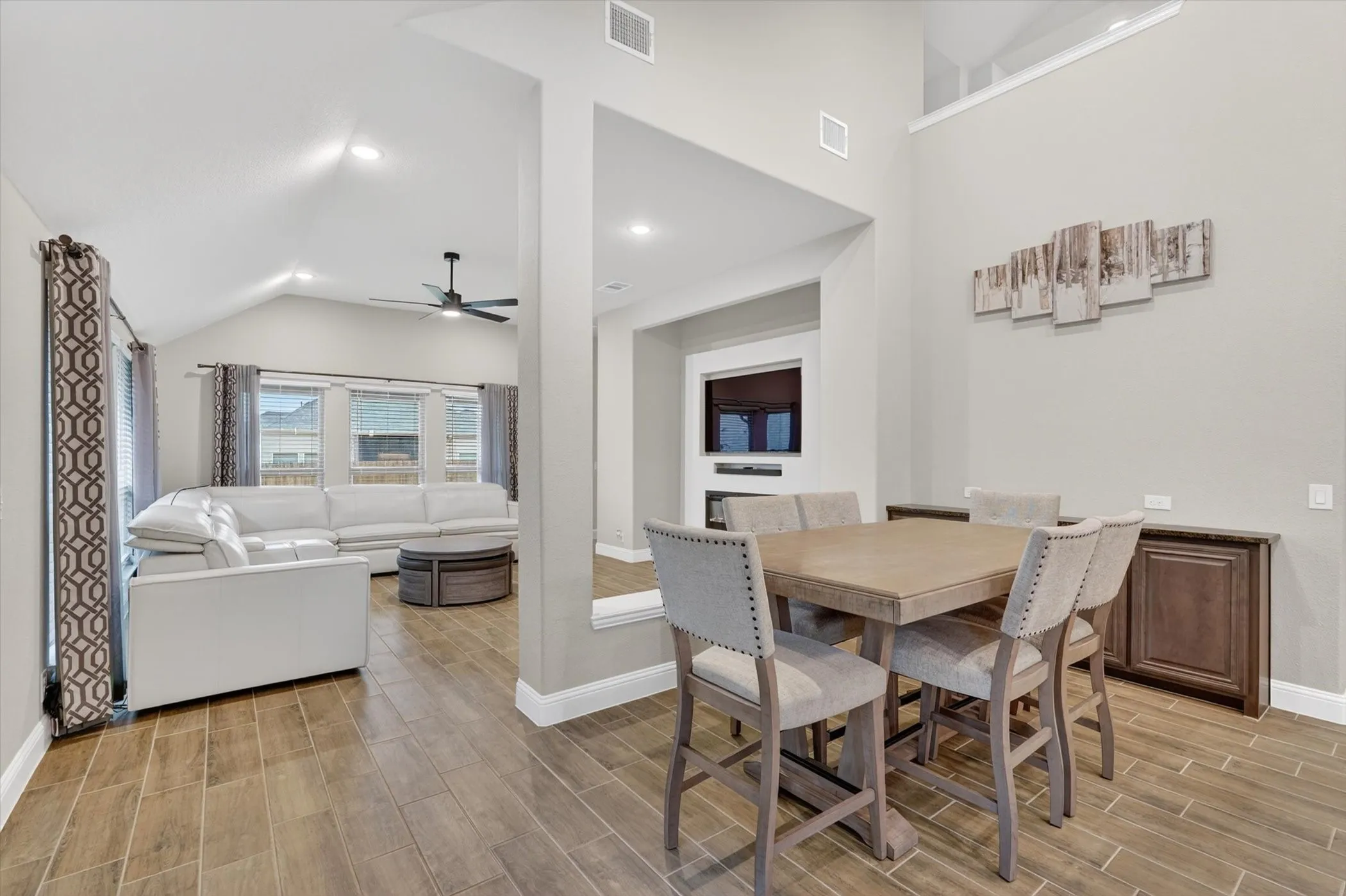 Wood-finish tile flooring throughout