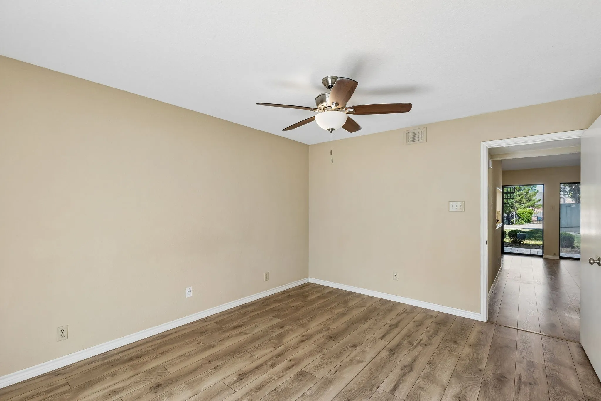 Looking into the living area from the bedroom