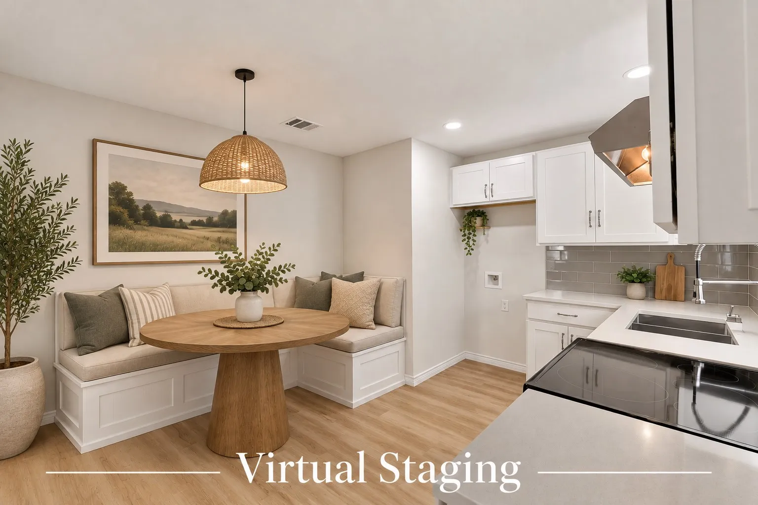 Virtually staged Dining Area as a Breakfast Nook space.