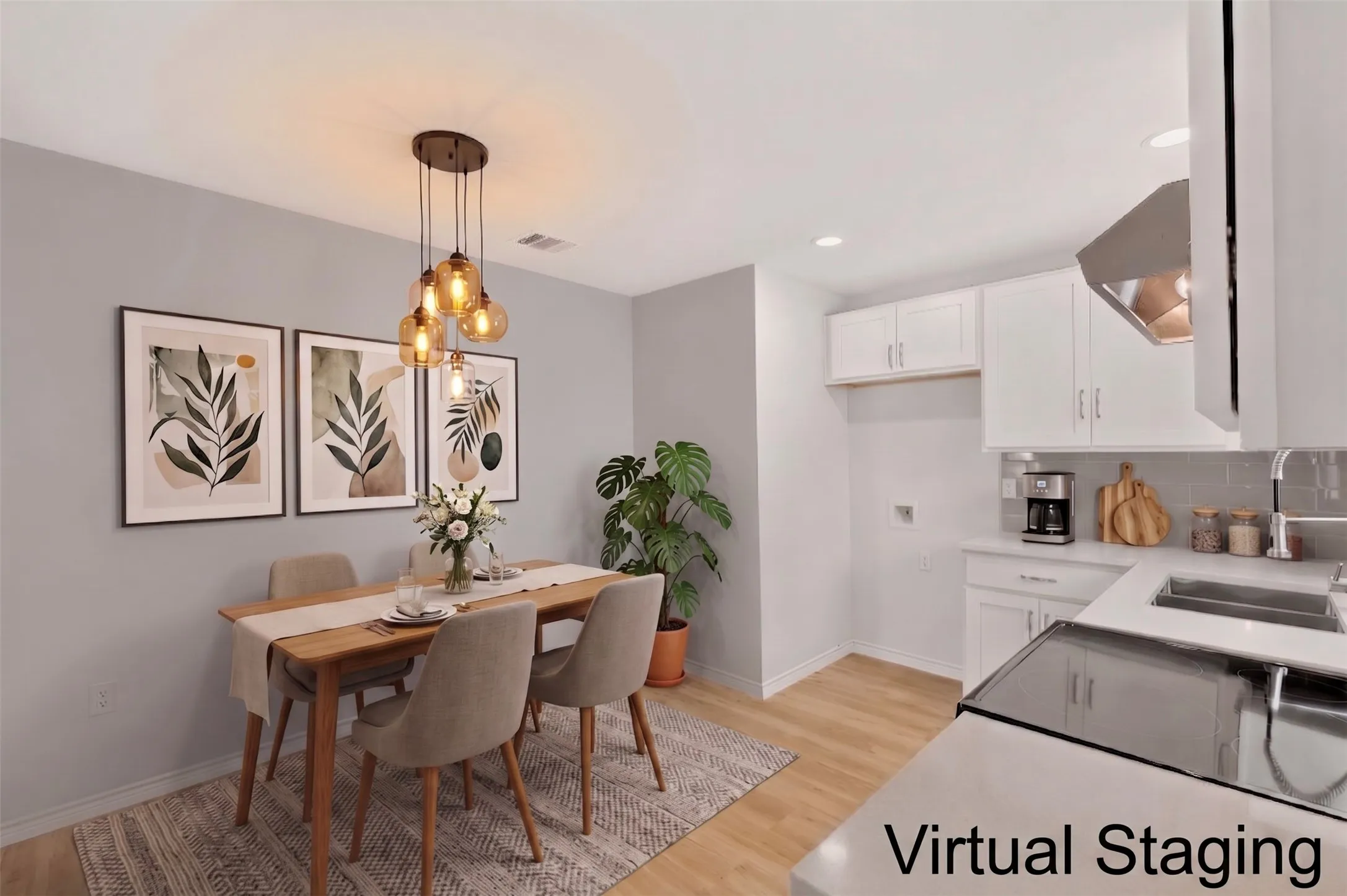 Virtually staged Dining Area as a full Dining Room space.