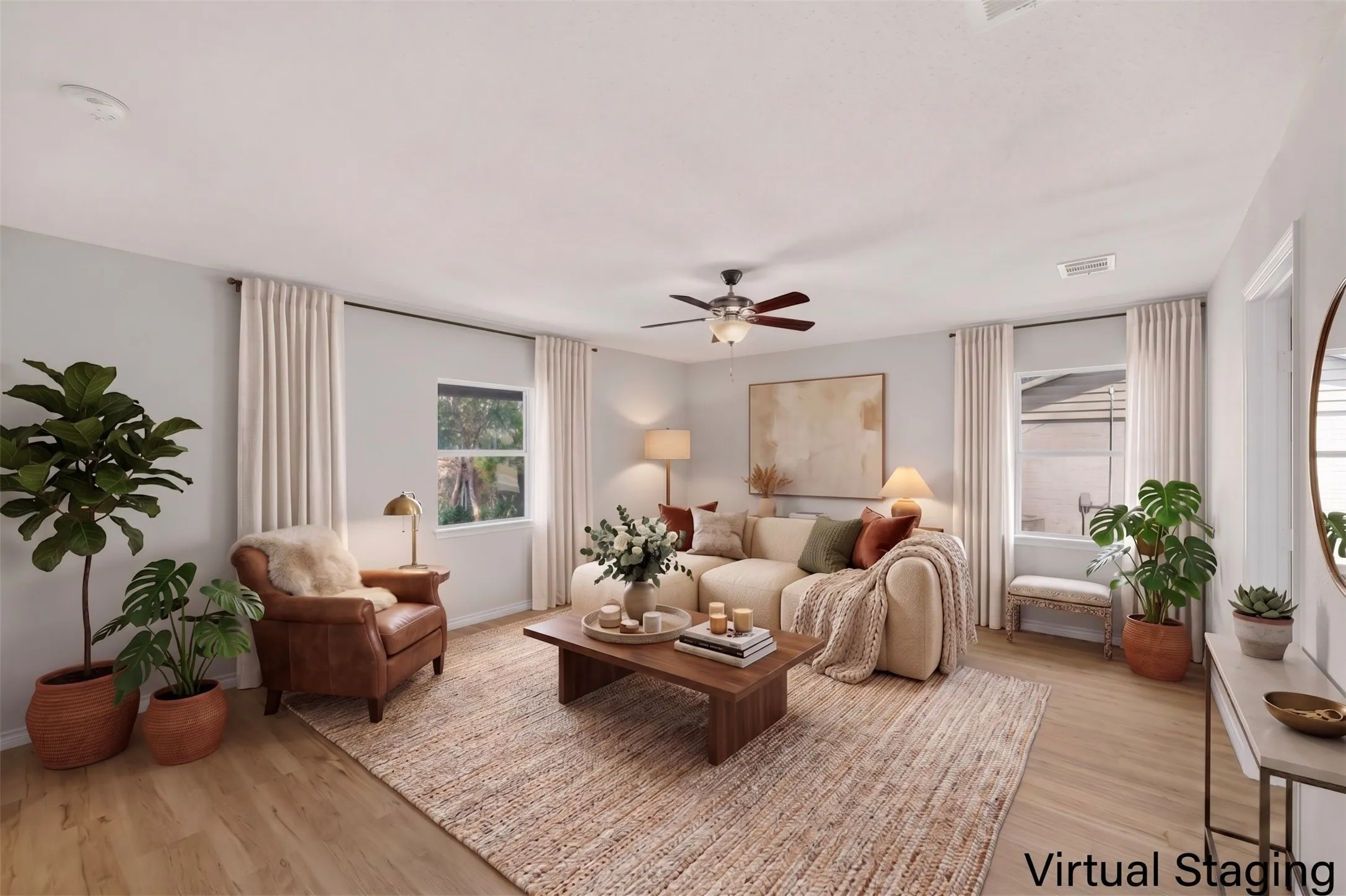 Virtually staged full Living Room space.