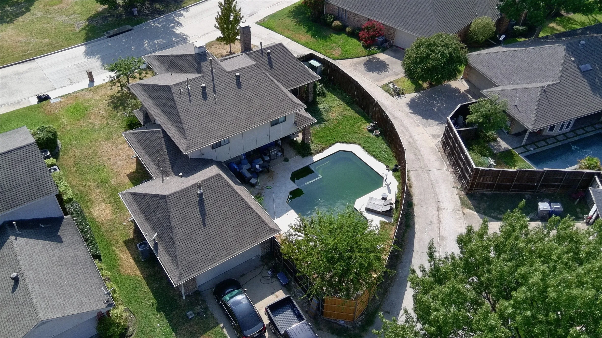Aerial view showing heated pool and spa