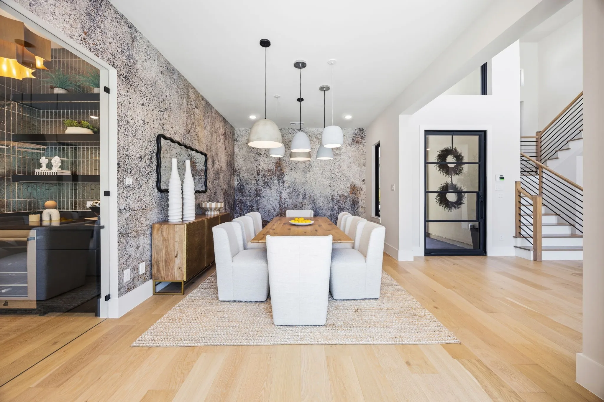 Dining room with wine room to the left