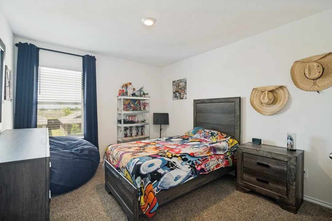 White painted walls and textured carpeting