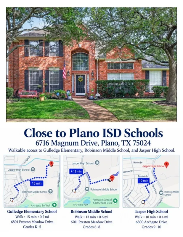 Located less than 15 walking minutes to Elementary, Middle, and High Schools.