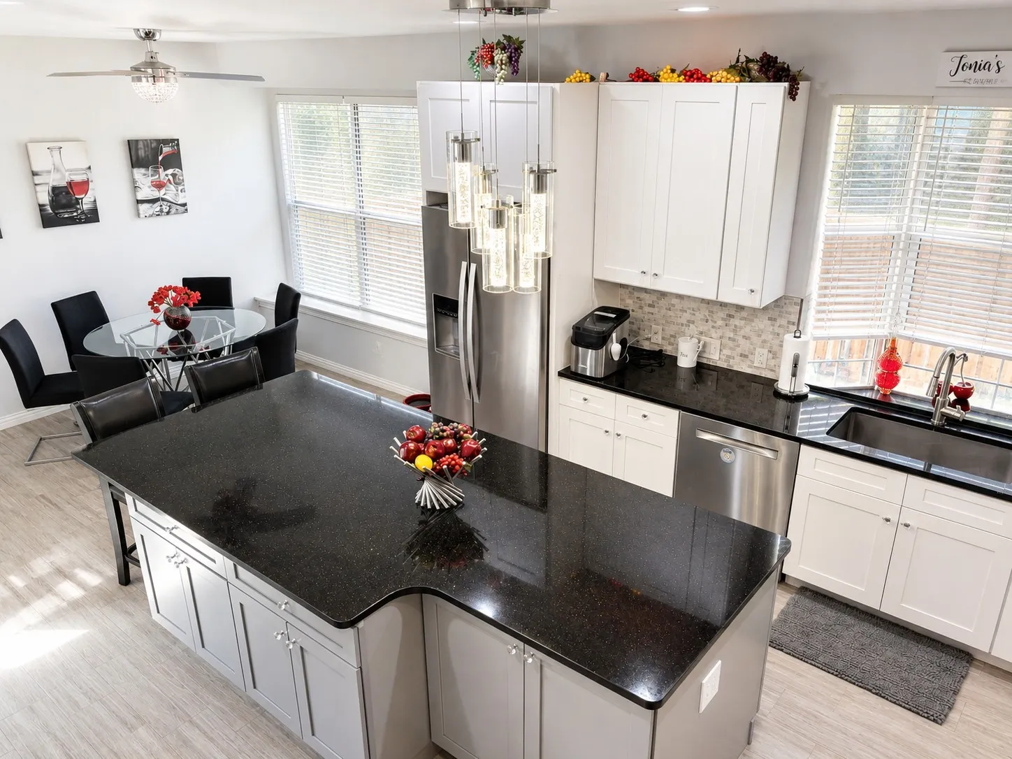 Impressive 9.5x4.5 kitchen island for all of your family time and entertaining needs.