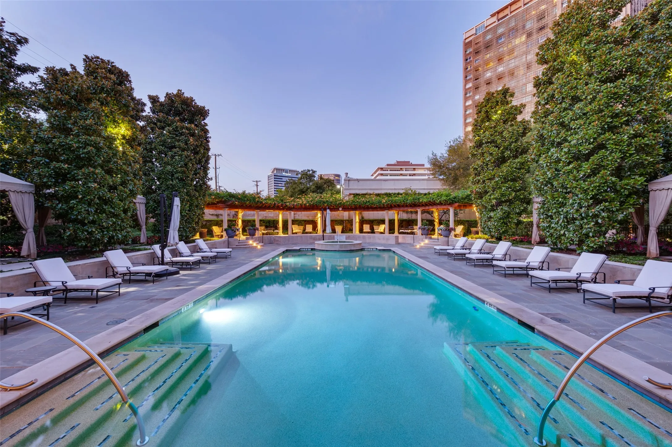 Swimming pool at The Vendome at twilight