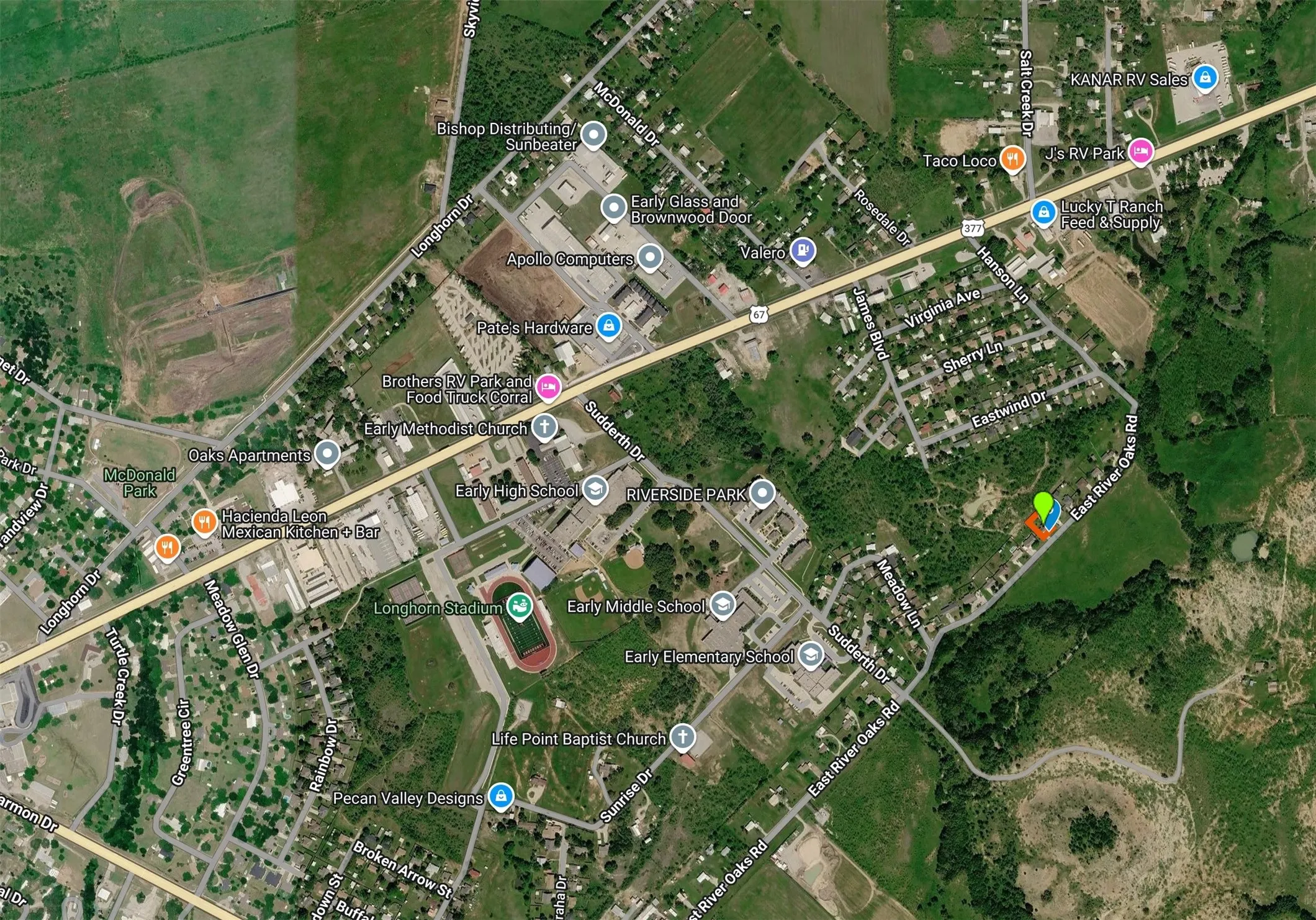 Aerial Map. Displaying the property's location relative to roads and various establishments