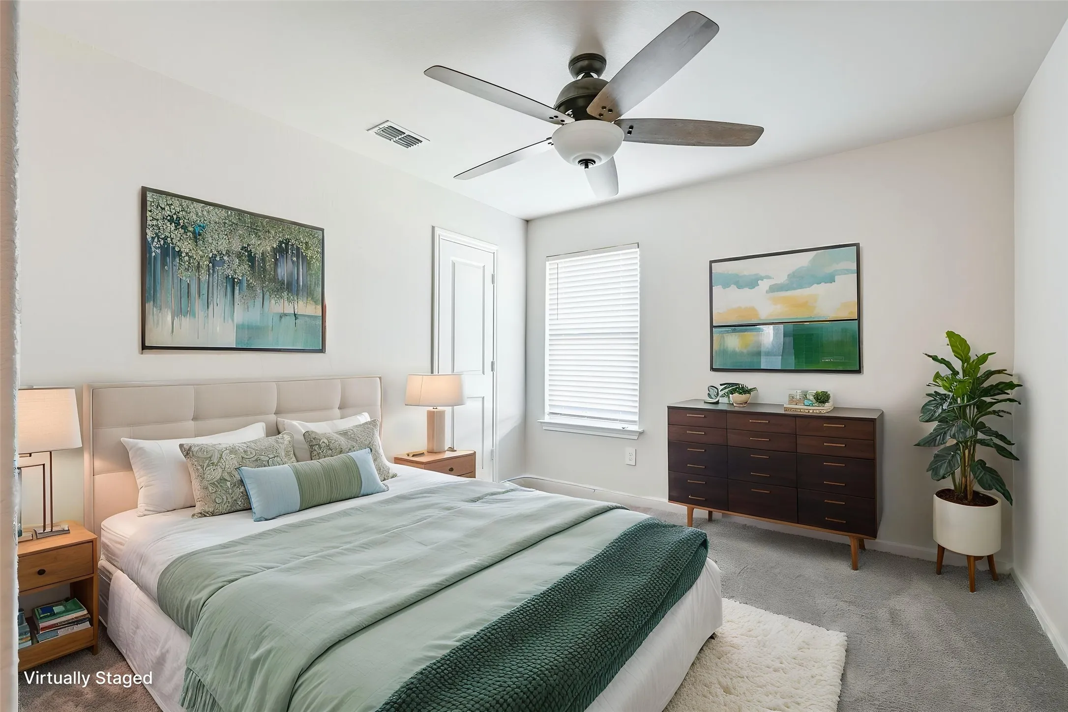 White walls, recessed lighting, and a ceiling fan with light fixture
