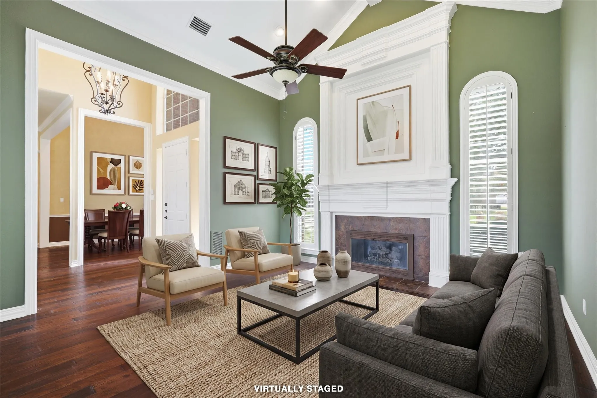 Virtually Staged.  This rendering illustrates one way to furnish the formal living room while showcasing the room's generous proportions and versatility.