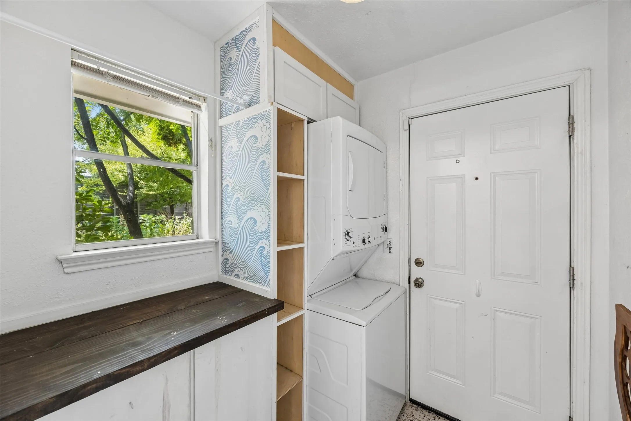 Built-in storage, stacked appliances