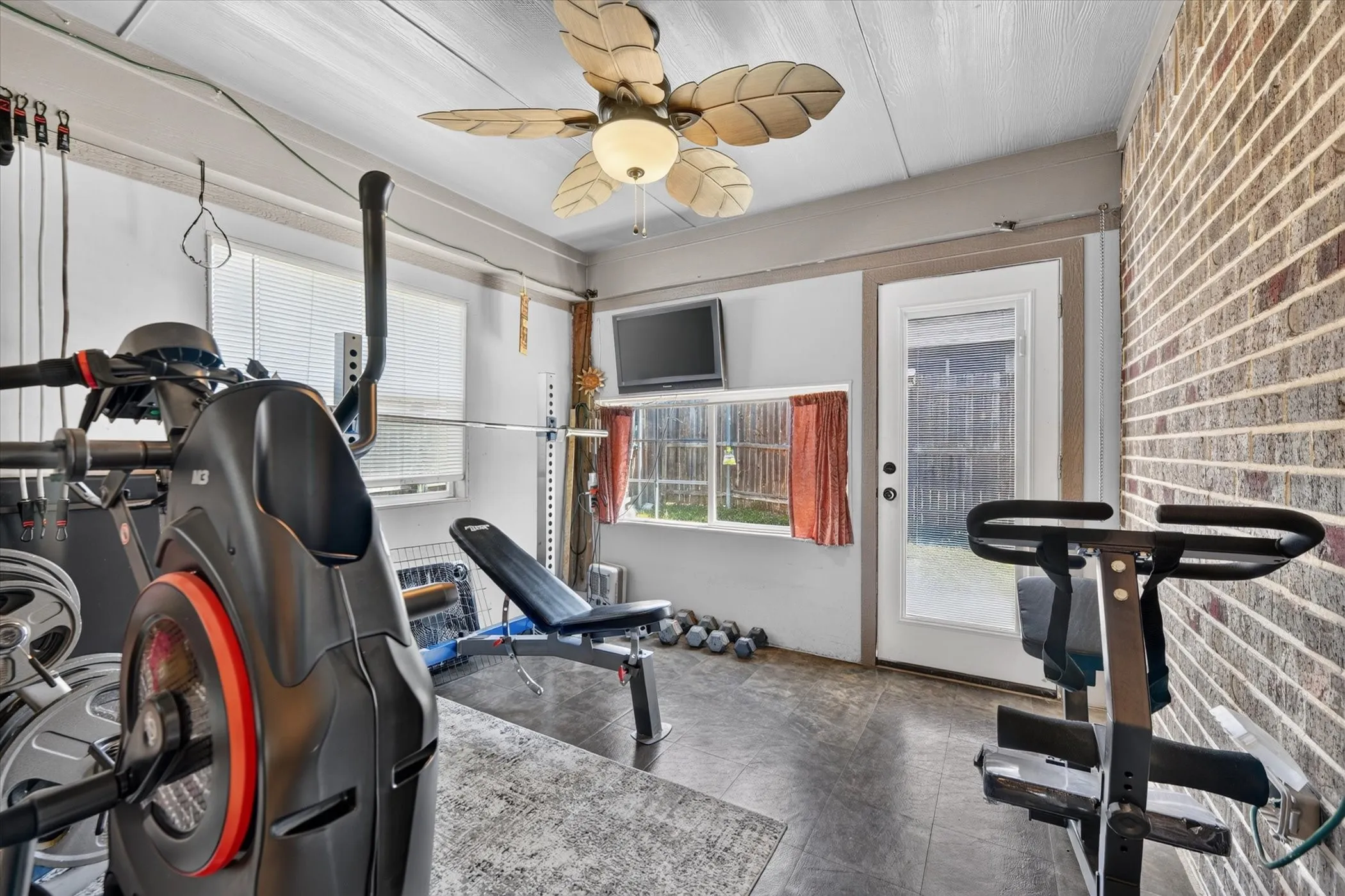 Enclosed patio used as exercise area