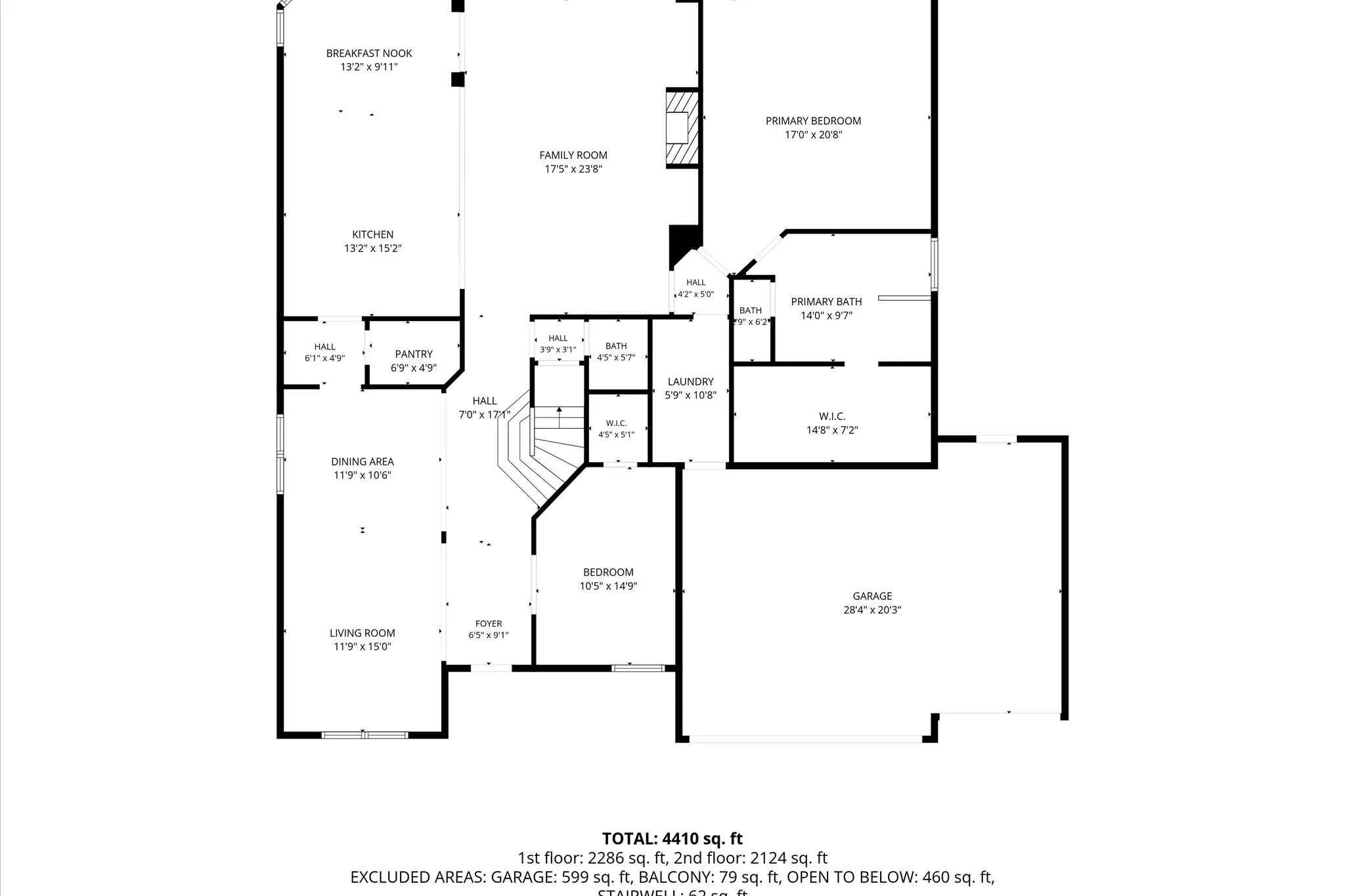 Downstairs Floor Plan features 2 Living & 2 Dining areas, Primary Retreat & Ensuite Bath, additional Bedroom/Office, Kitchen, Half Bath, Laundry, and 3-Car Garage.