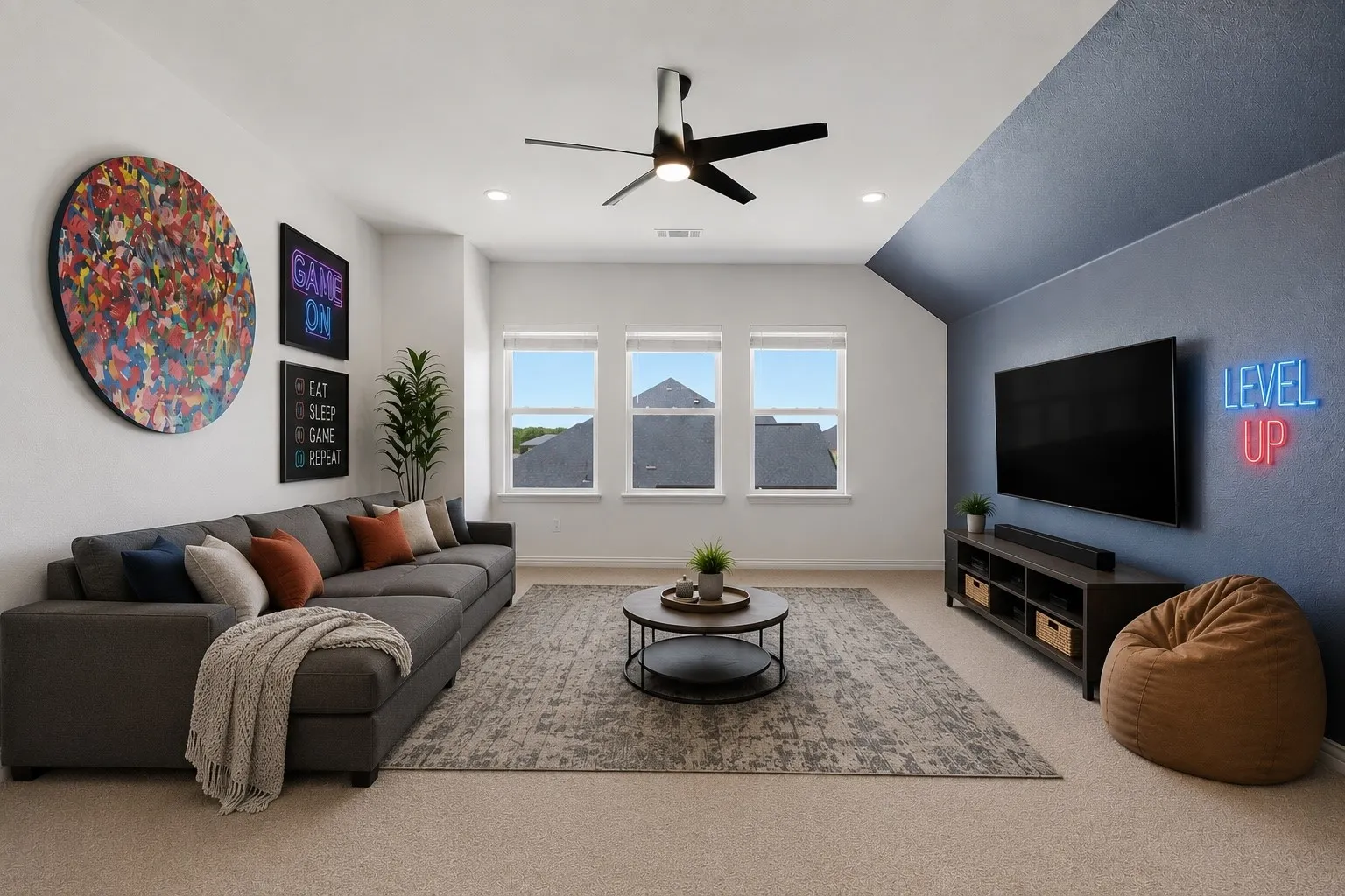 Virtually staged game room