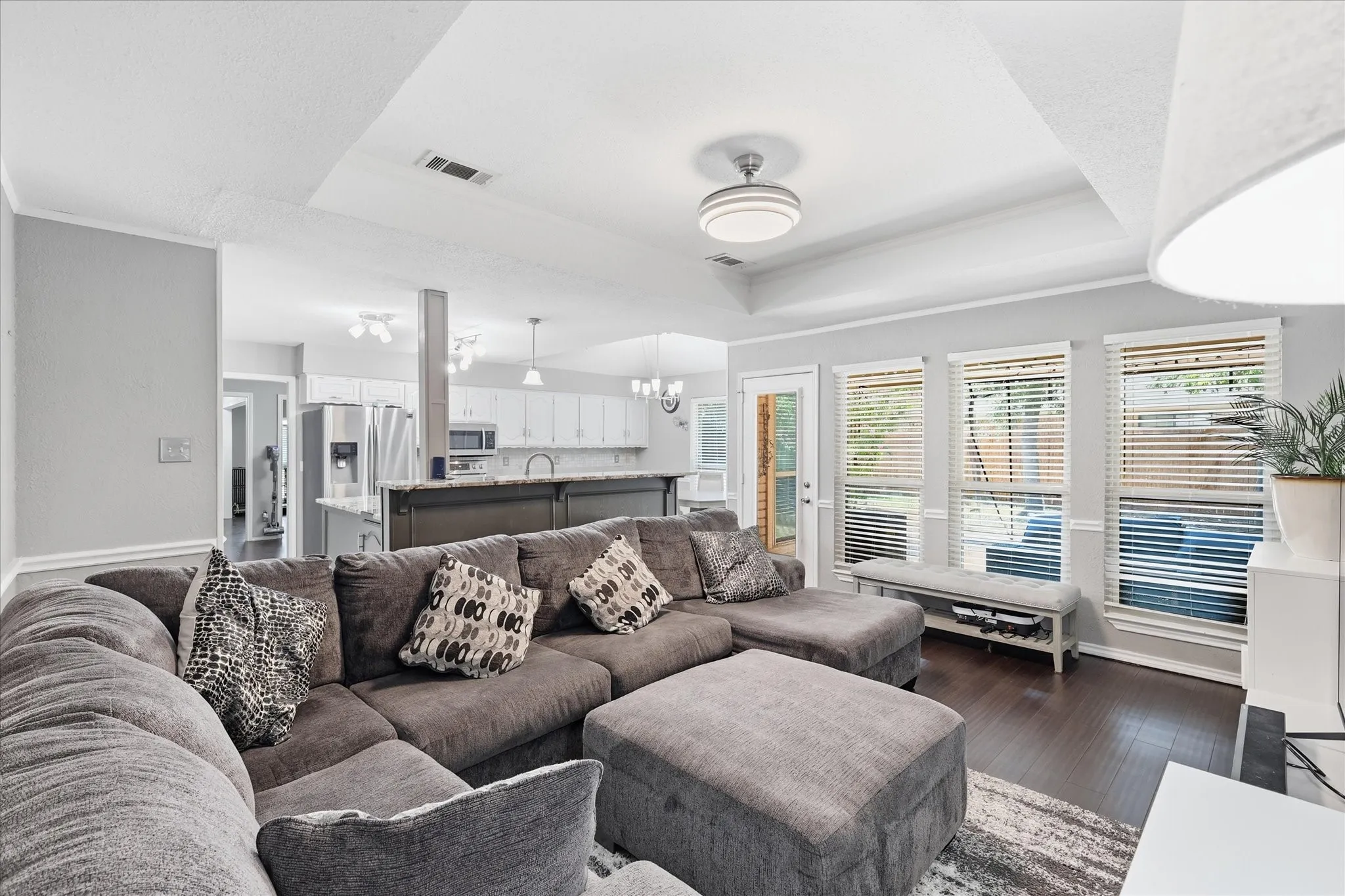 Open family room and kitchen.