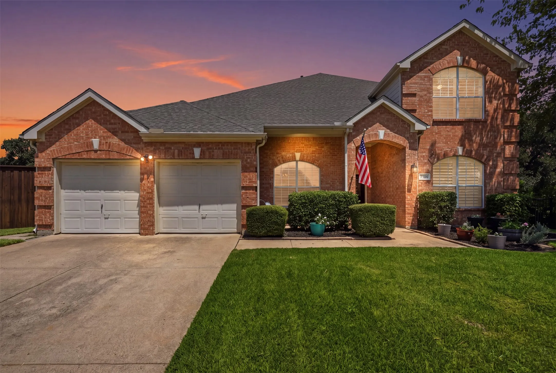 Virtual twilight photo of the front exterior.
