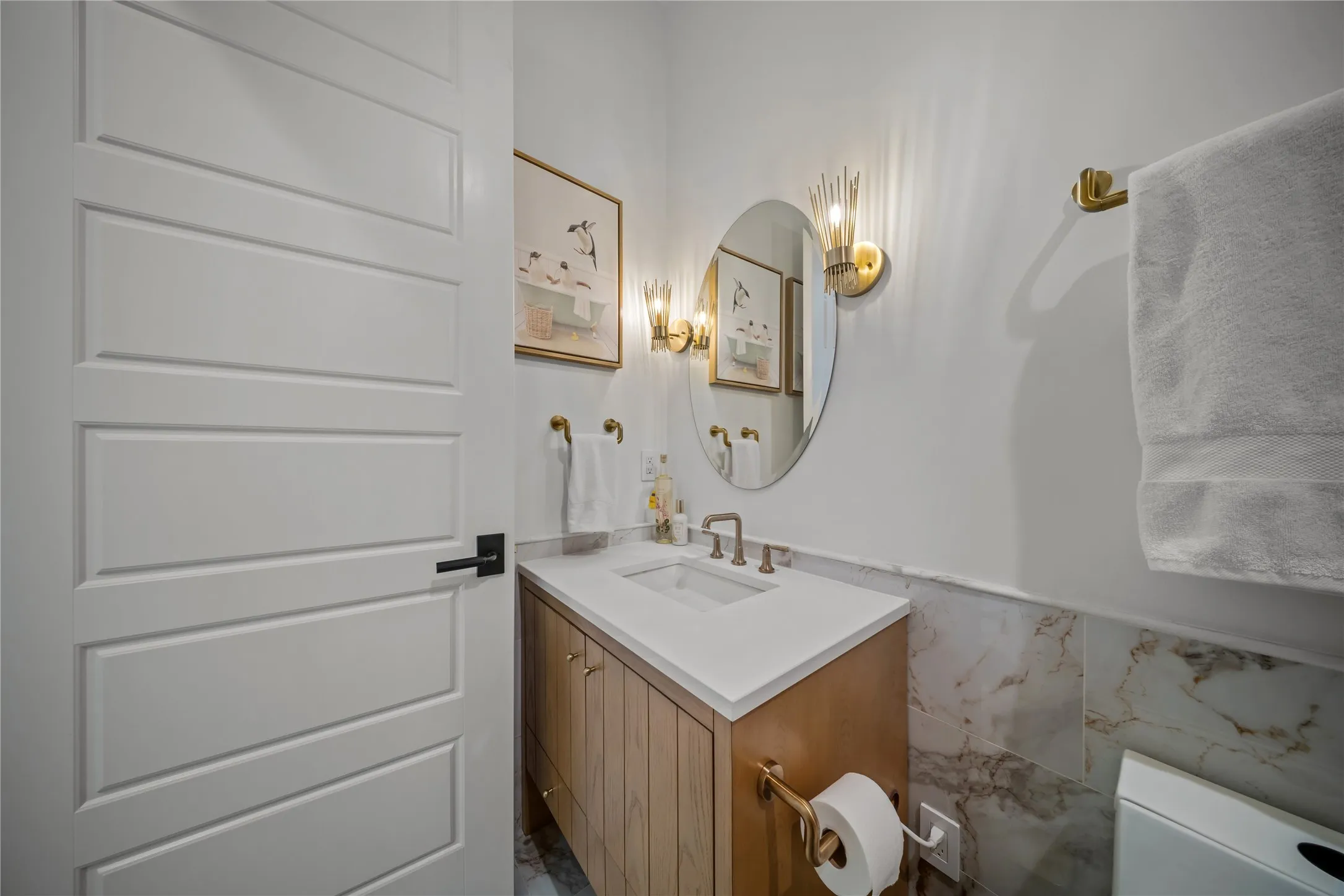 Downstairs bath fully remodeled.