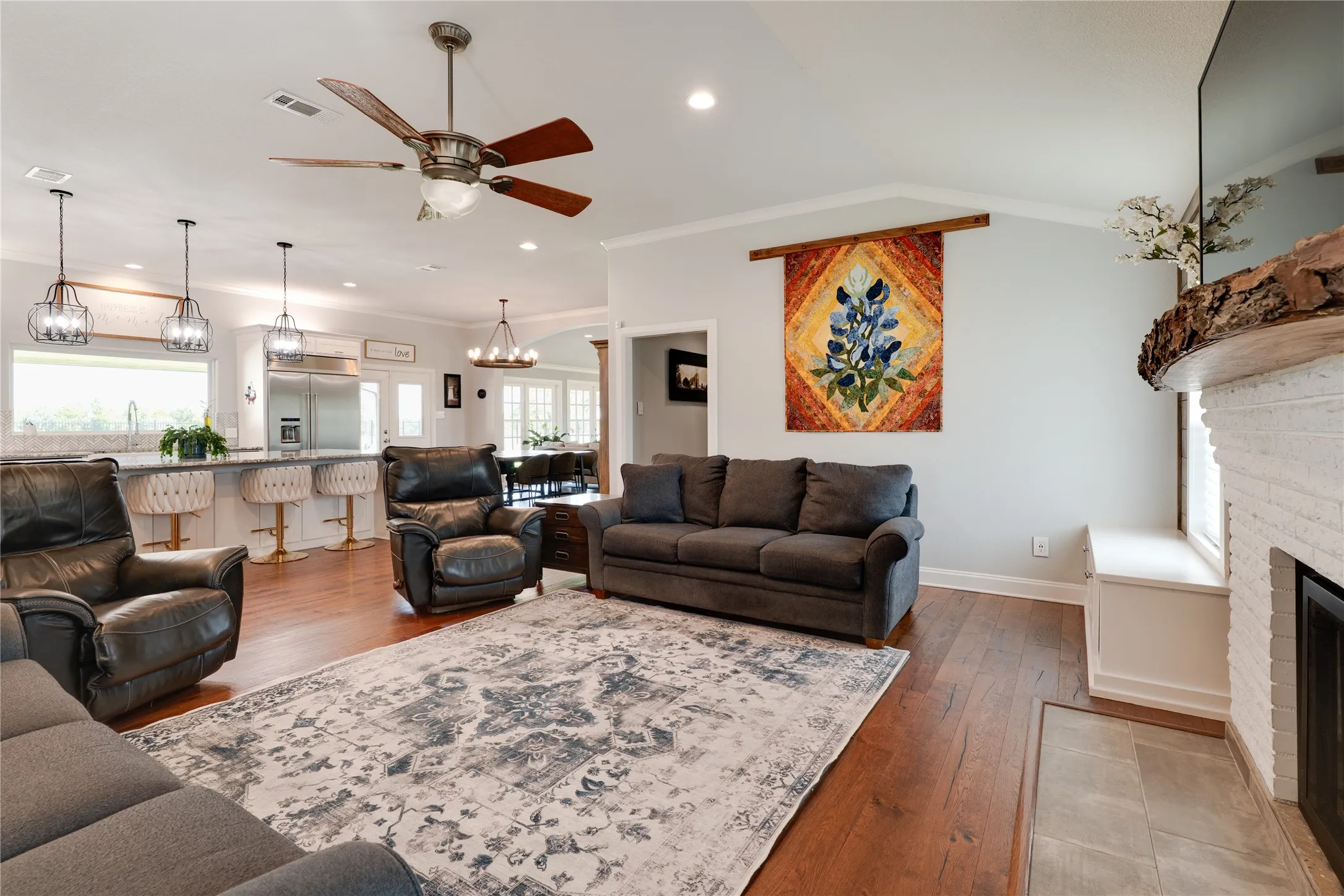 One living area adjacent to kitchen & dining