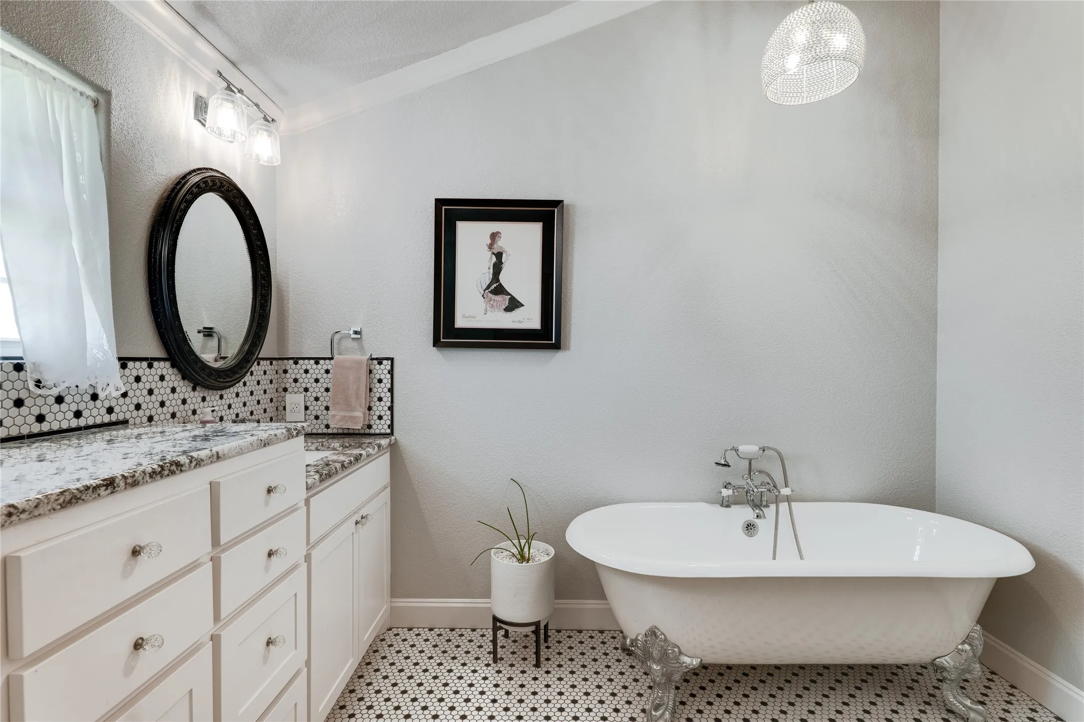 One guest bathroom with claw foot tub