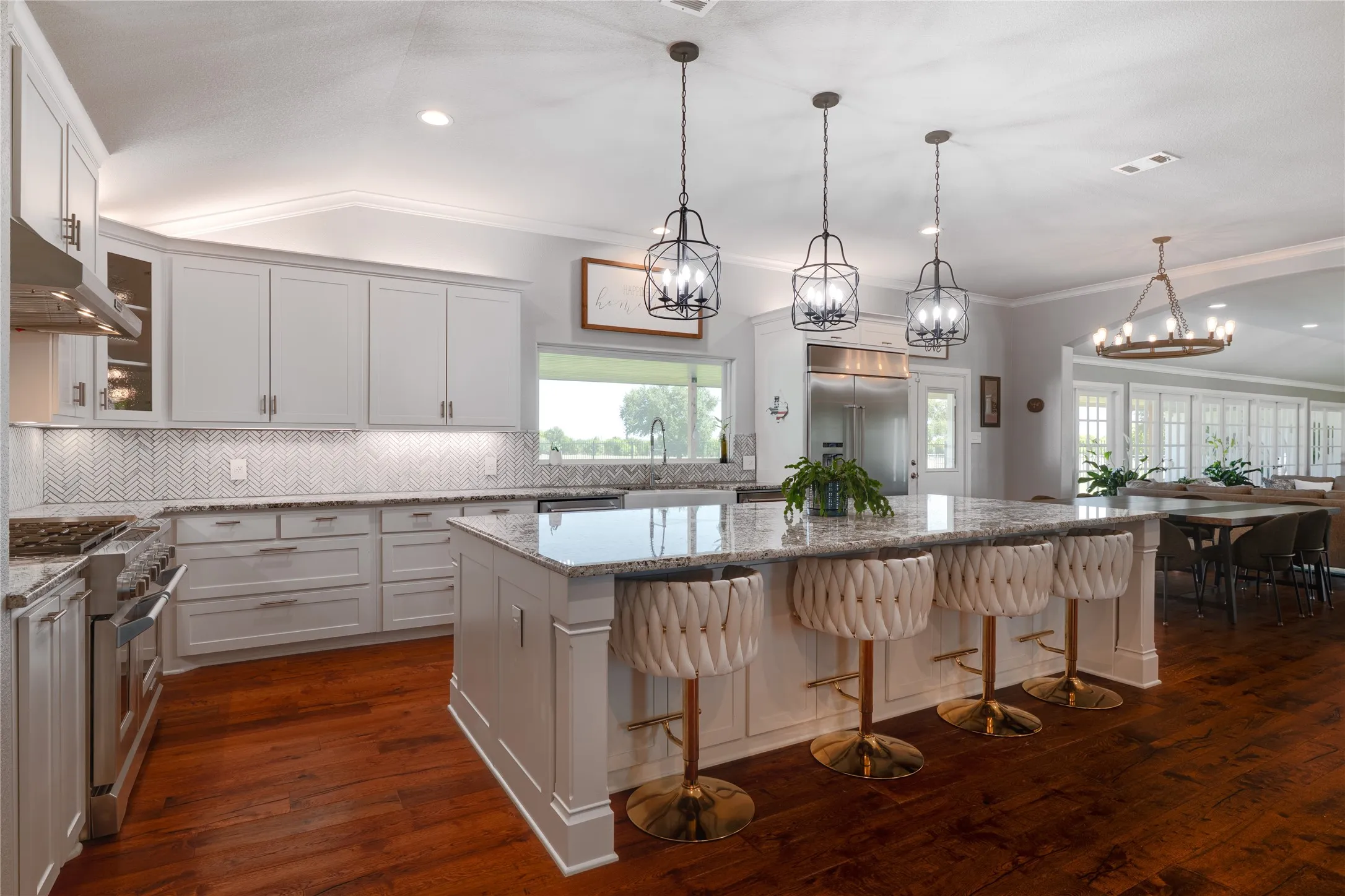 Ample bar seating & custom lighting