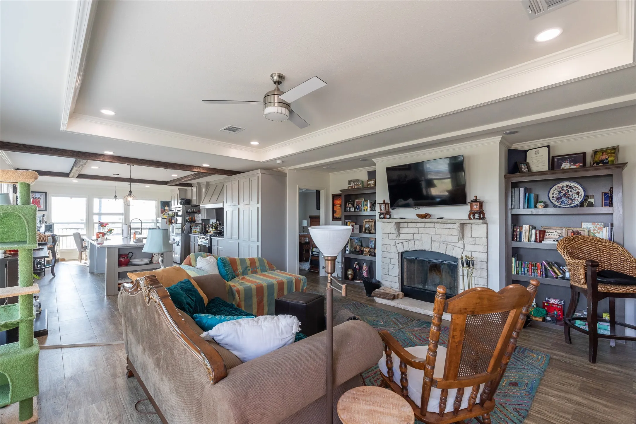Welcome in! Enjoy your living area with wood-burning fireplace. Open living space that flows!