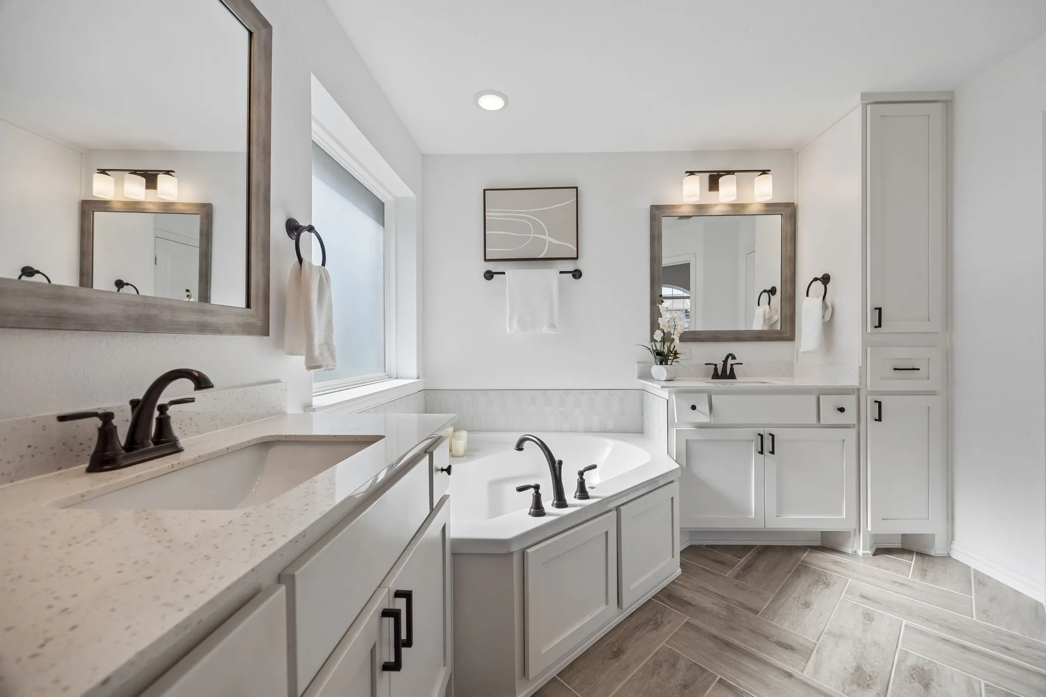 Split quartz counter vanities