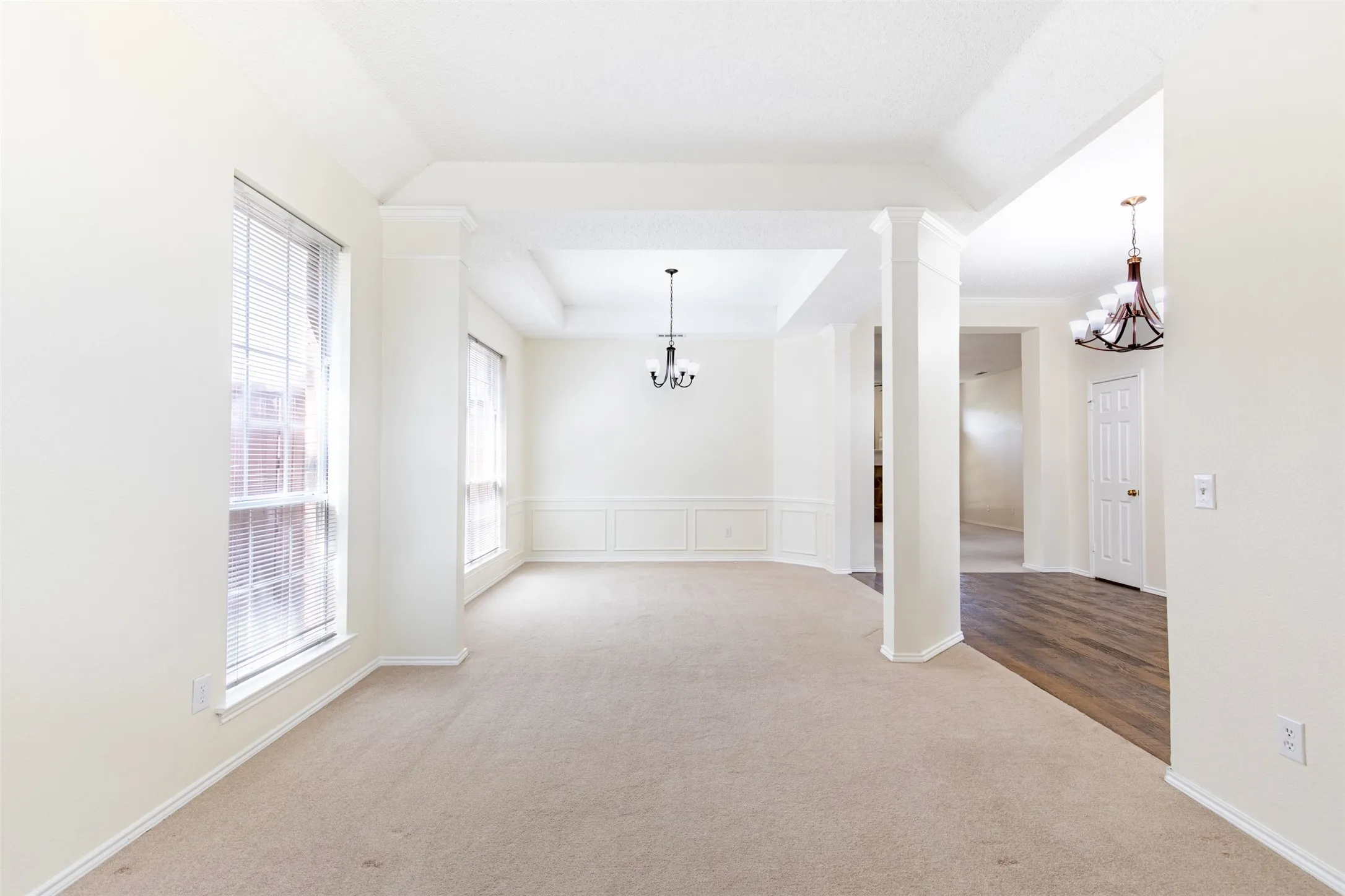 Open concept living room to dining room.