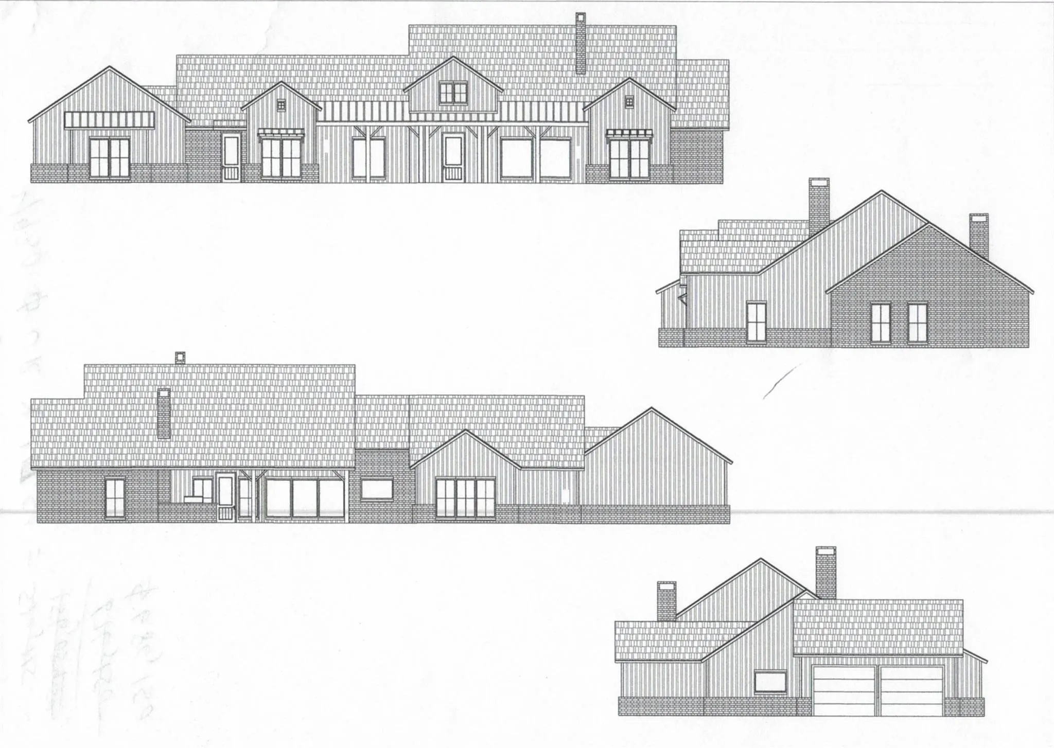Option 3: Architectural Drawings. Presenting various exterior elevations of the property. Total square foot under roof is 4930 and price for this plan at this location is $727,319.