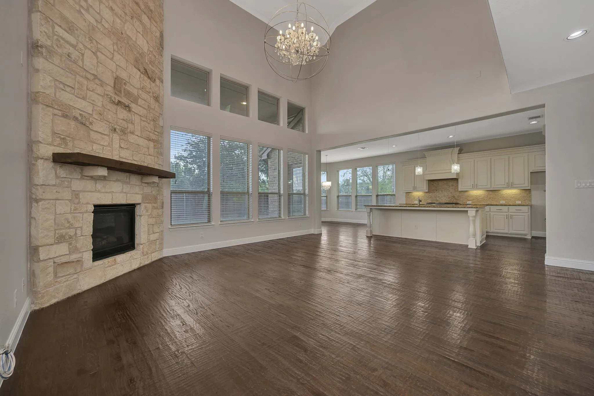 Floor to Ceiling Stone Fireplace!