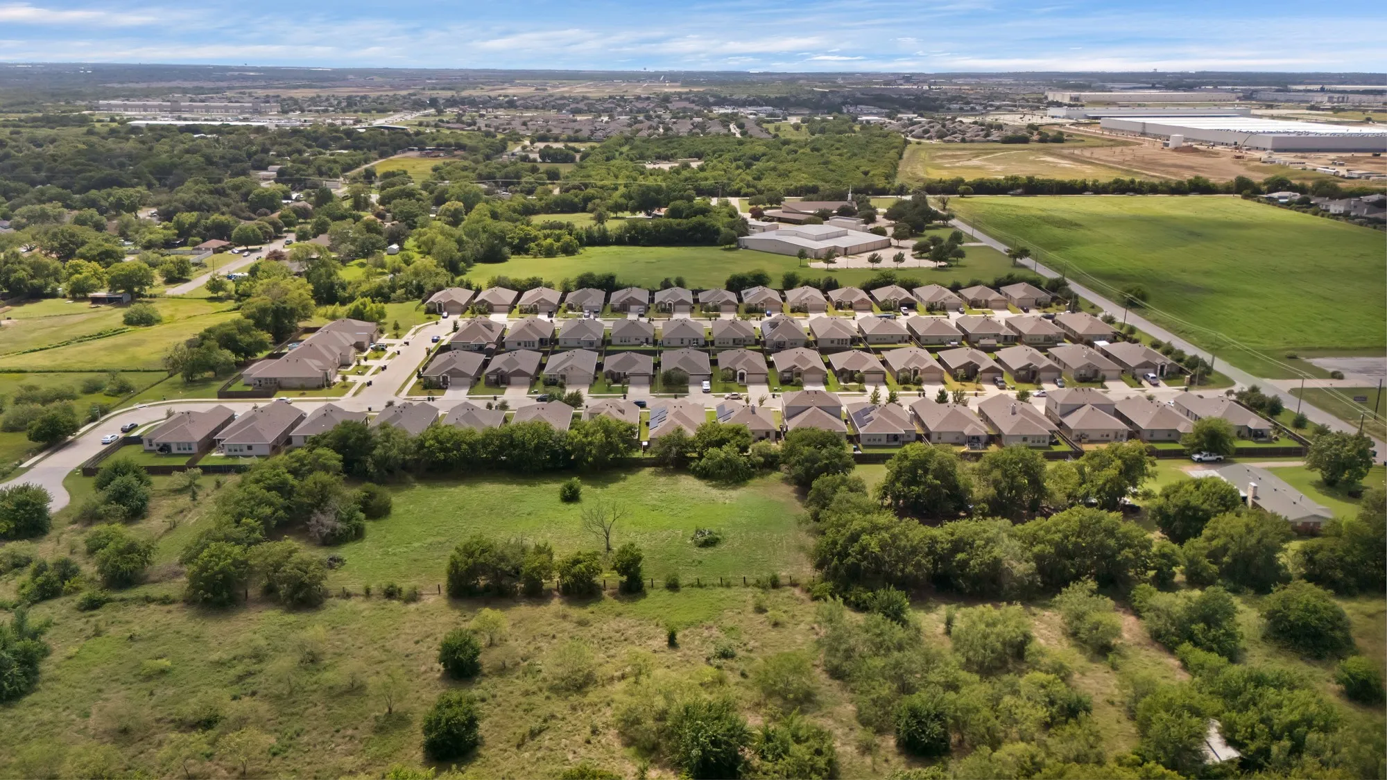 Aerial perspective of suburban area