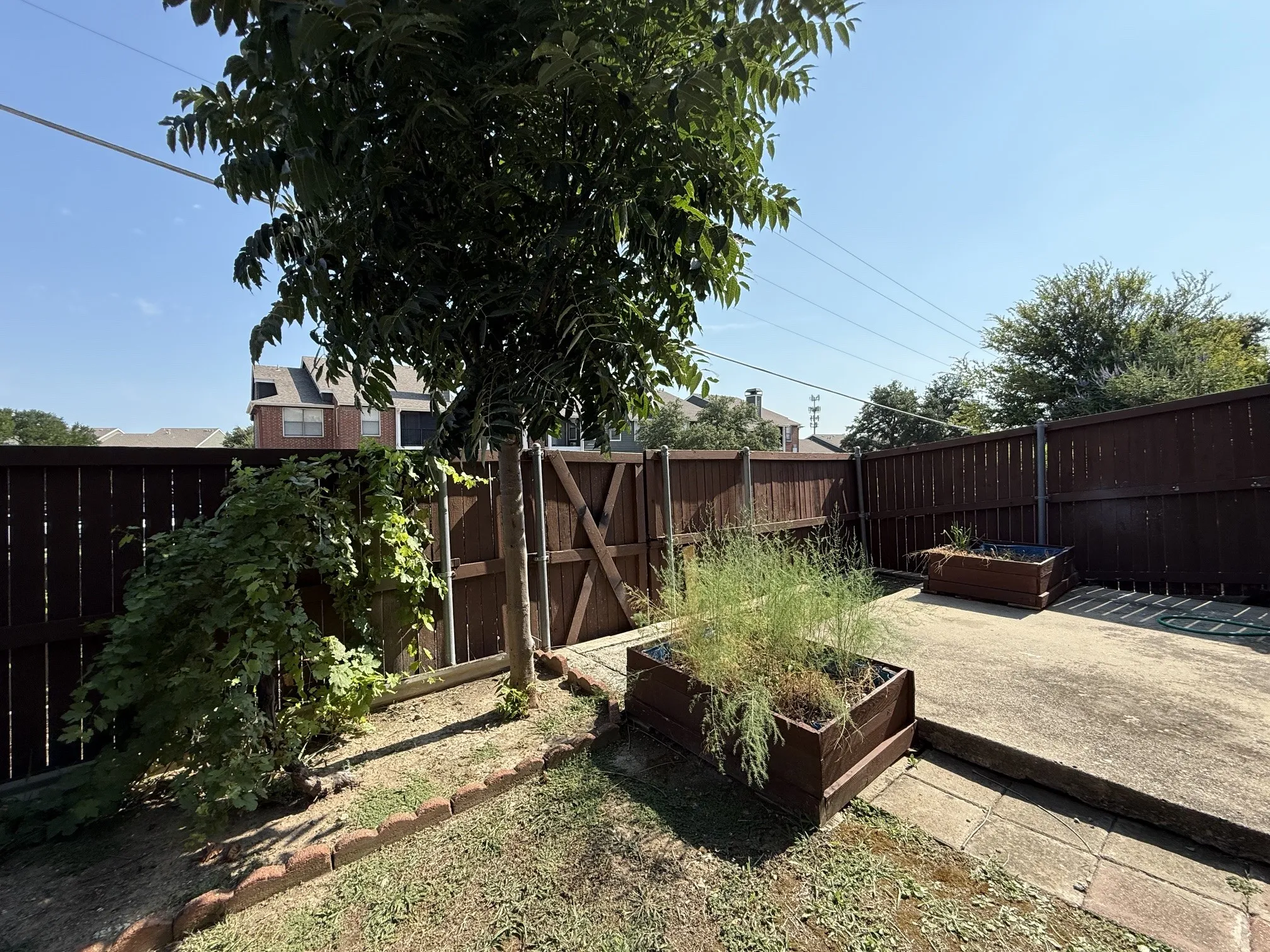 Back yard with a patio for outdoor gathering