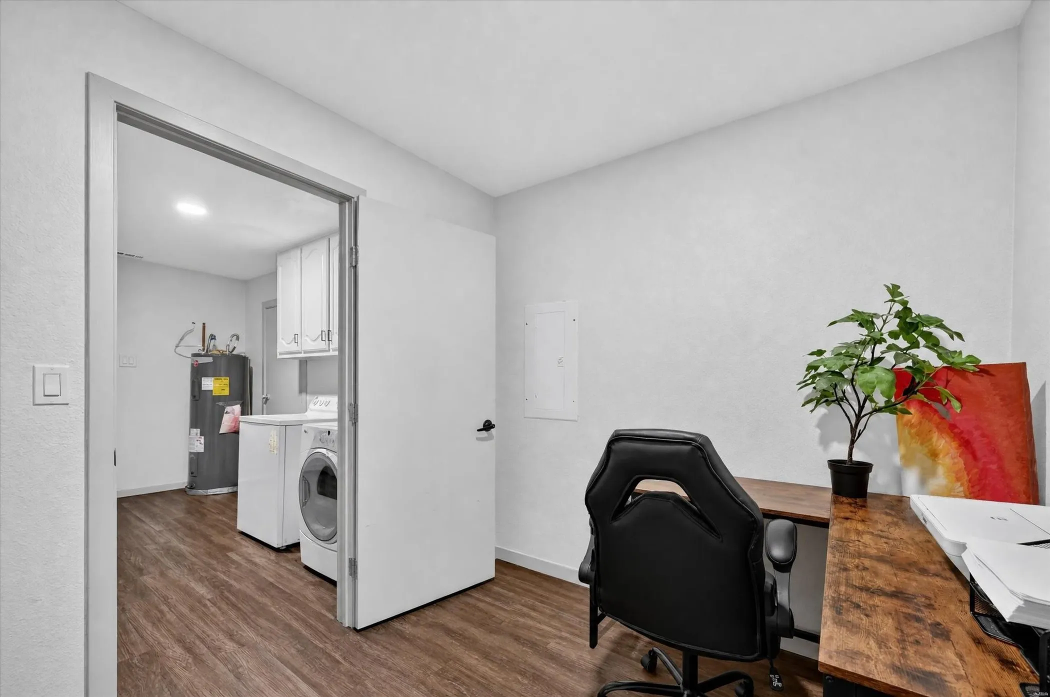 Wood-finish flooring throughout