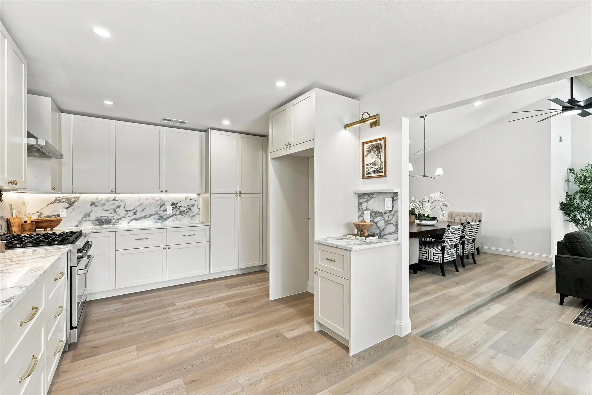 Kitchen area open to living room and dining area