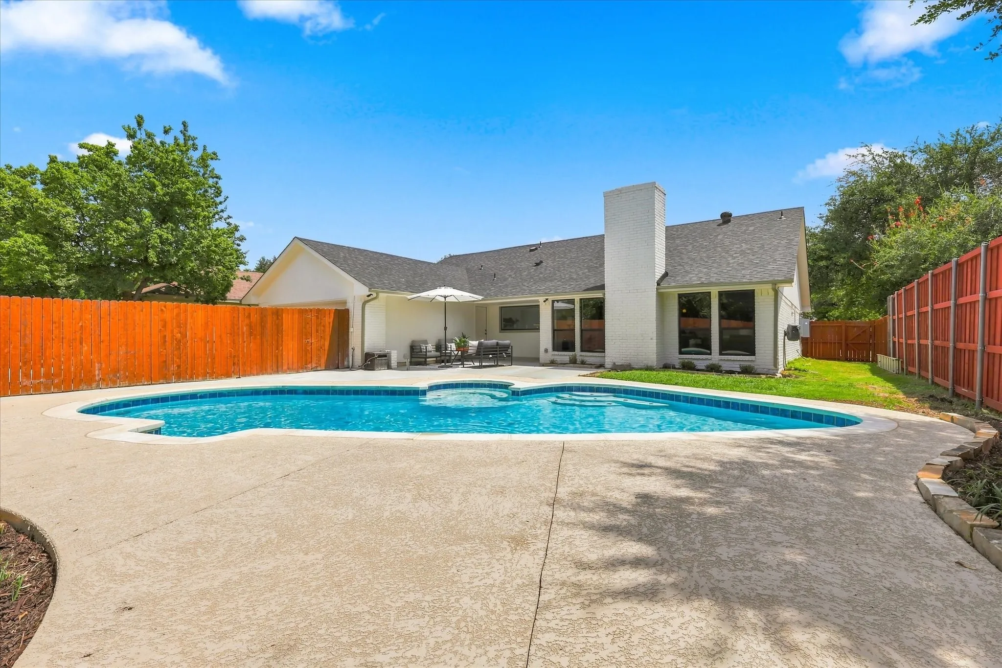 Plenty of space for seating, outdoor kitchen and firepit