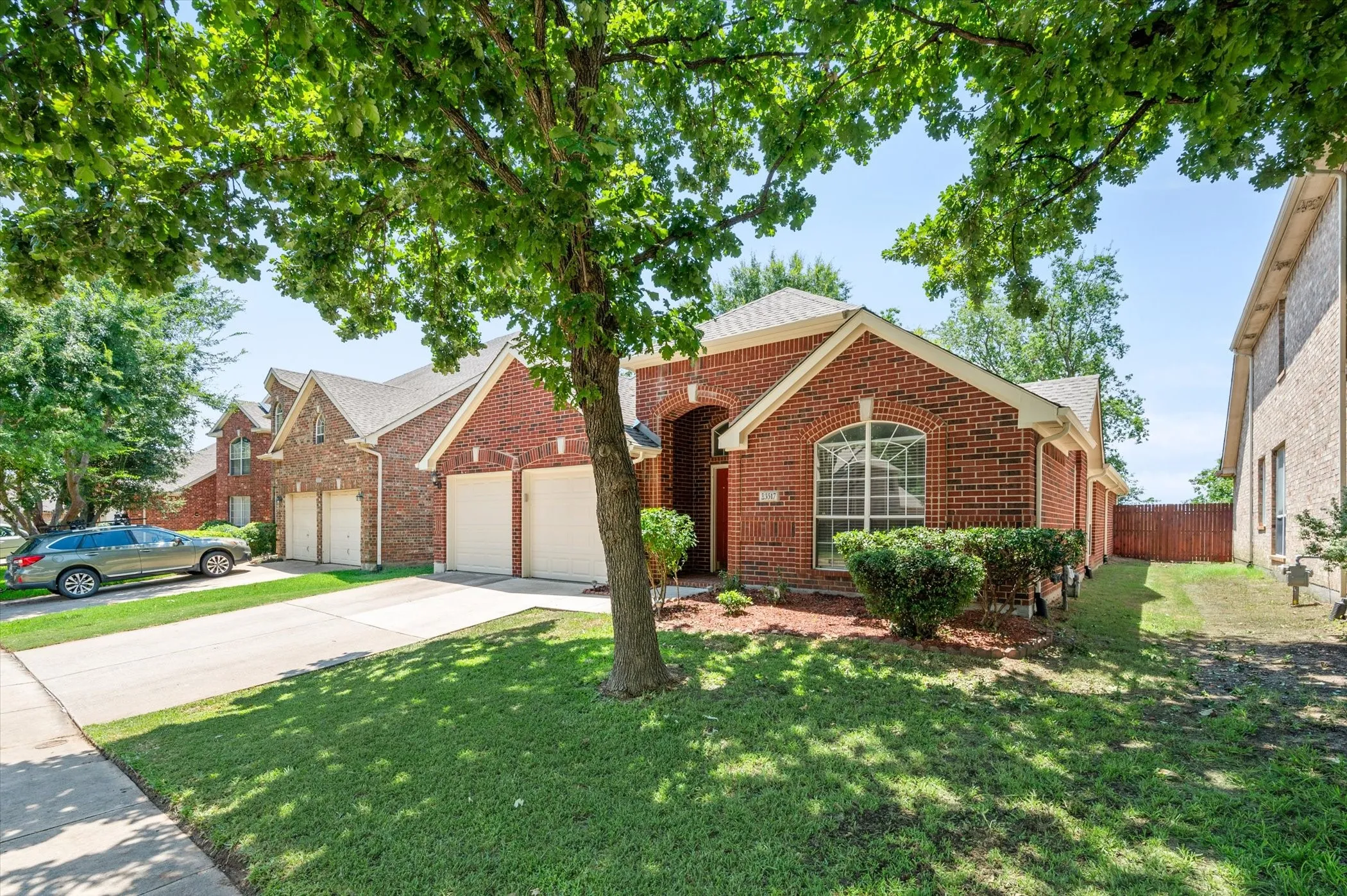 Brick exterior with gabled roof lines